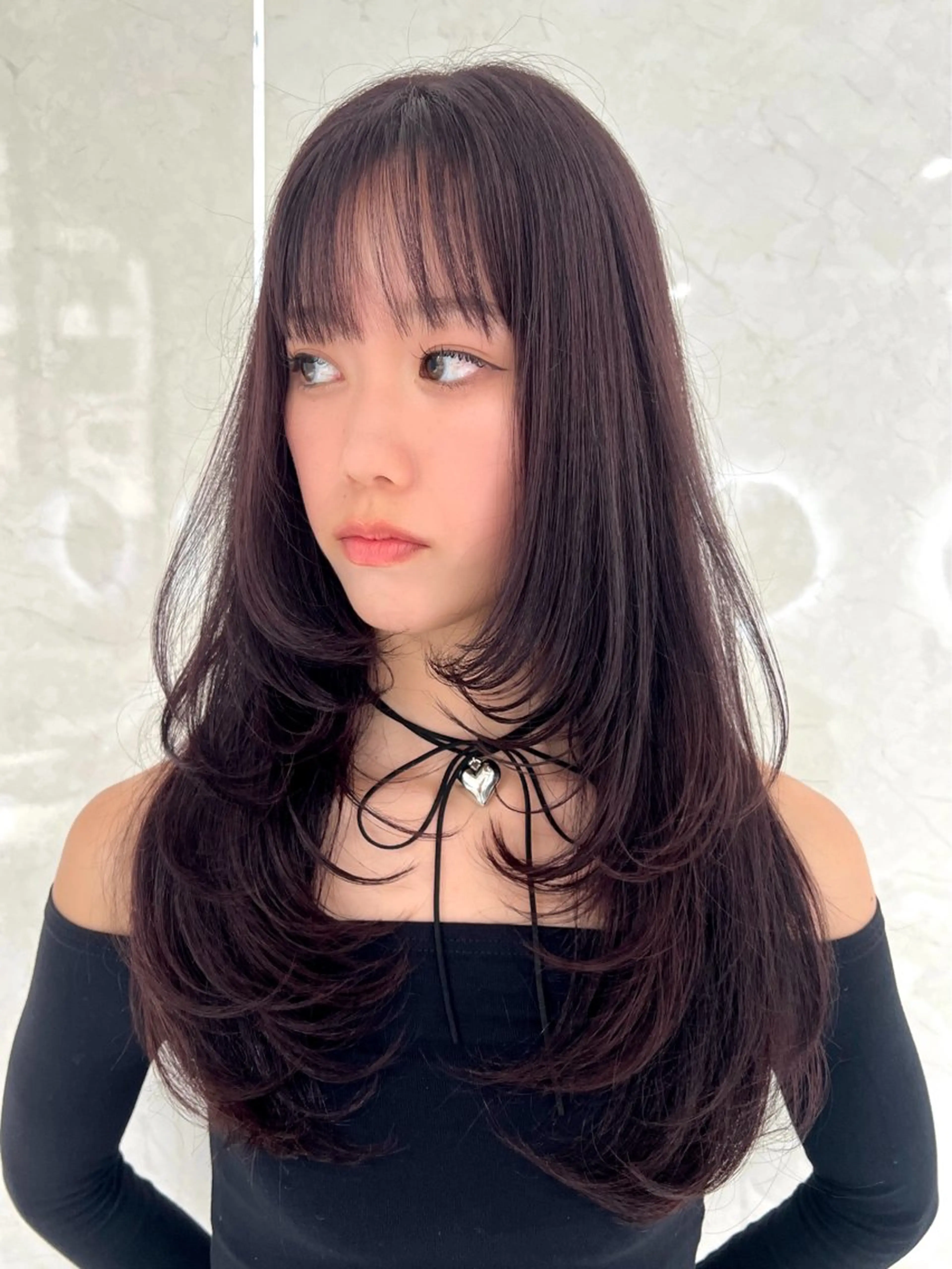 セミロング カラー ヘアアレンジ 韓国風カラー 韓国風ヘア レイヤーカット カット ヘアカラー トリートメント ヘッドスパ ヘアセット 顔まわりカット の達人のヘアスタイル