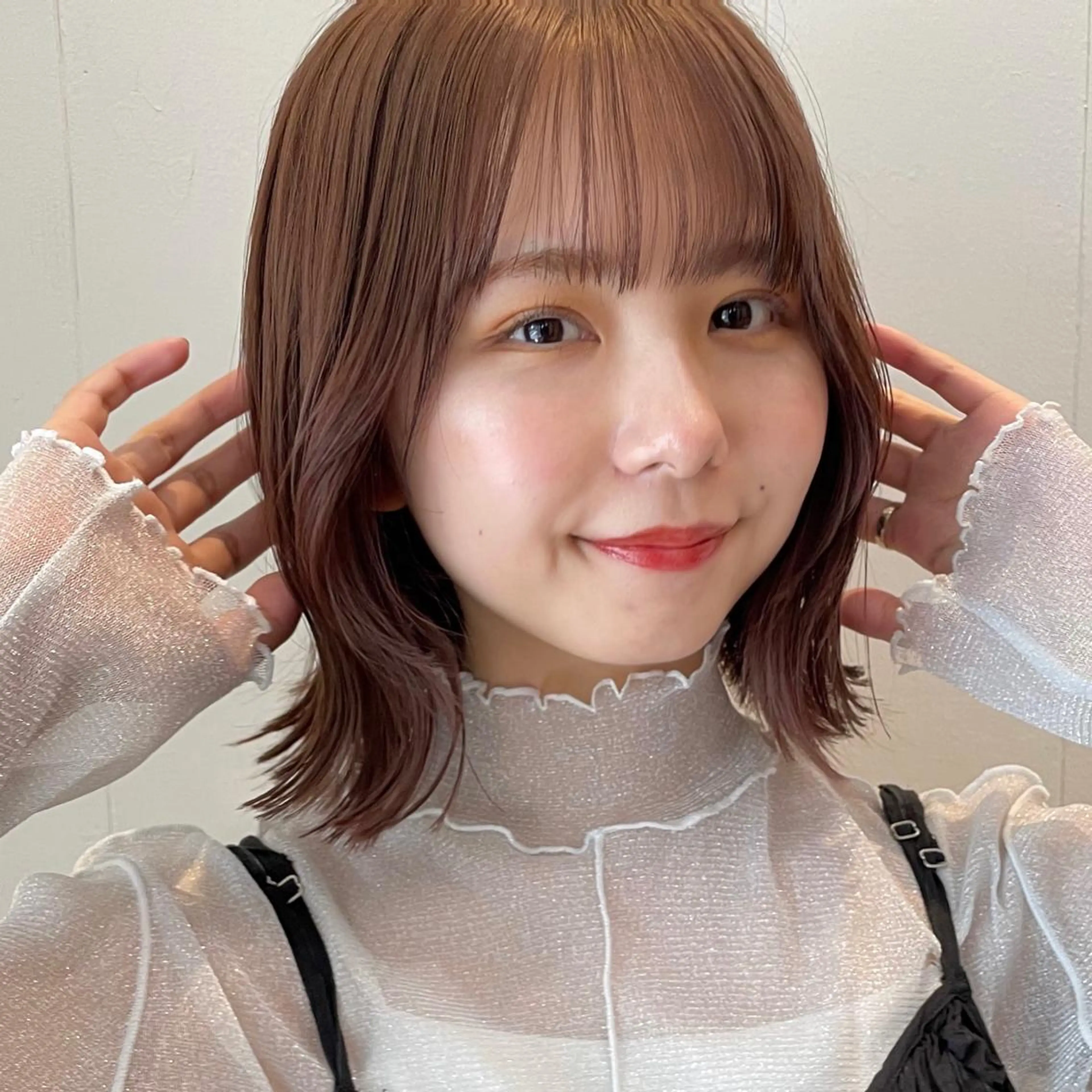 ミディアム ボブ くびれヘア カット ヘアカラー OAK 学芸大学所属・秋葉萌　透明感カラー /レイヤー/ボブ♡のヘアスタイル