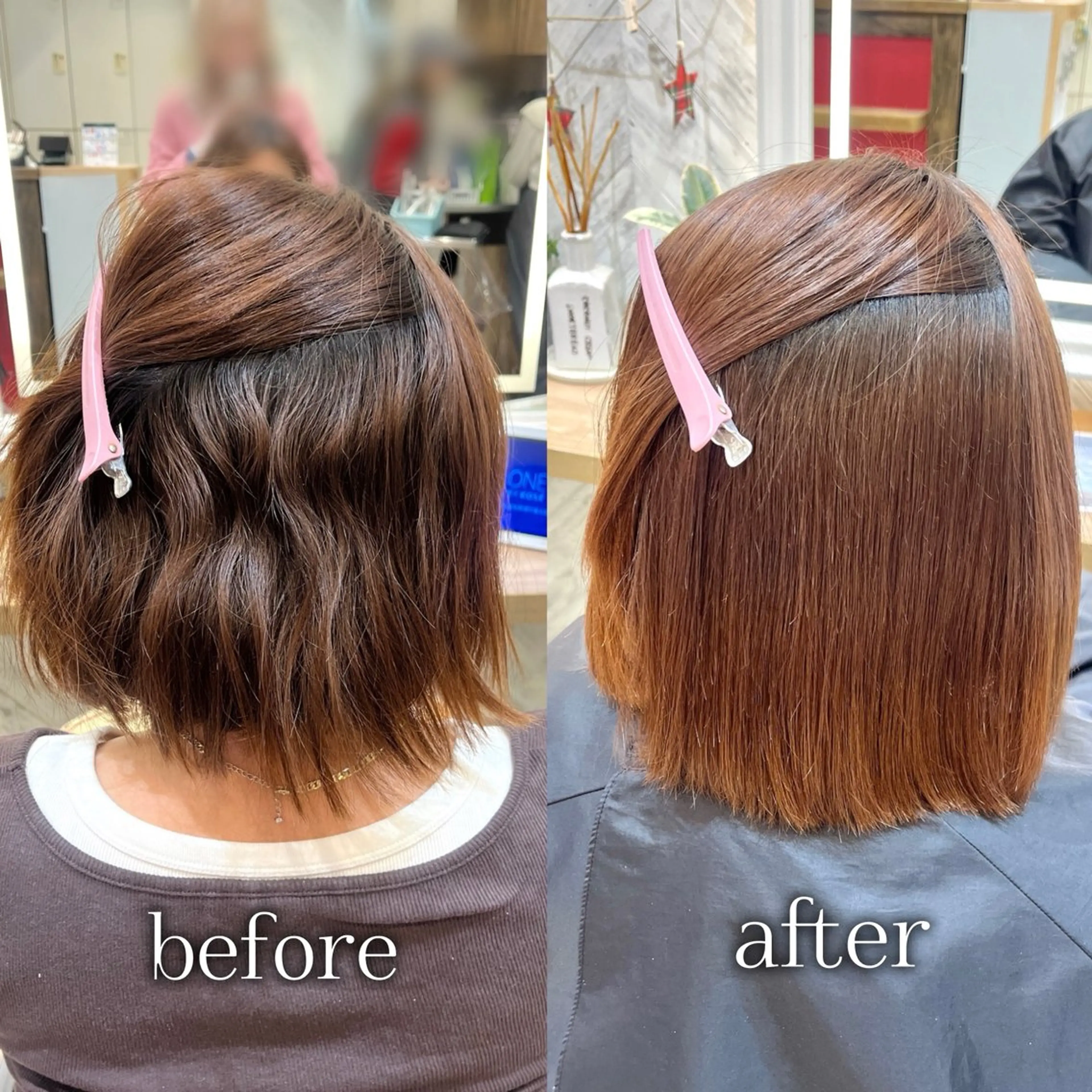 セミロング パーマ 縮毛矯正 韓国レイヤー 暖色カラー/さくらのヘアスタイル