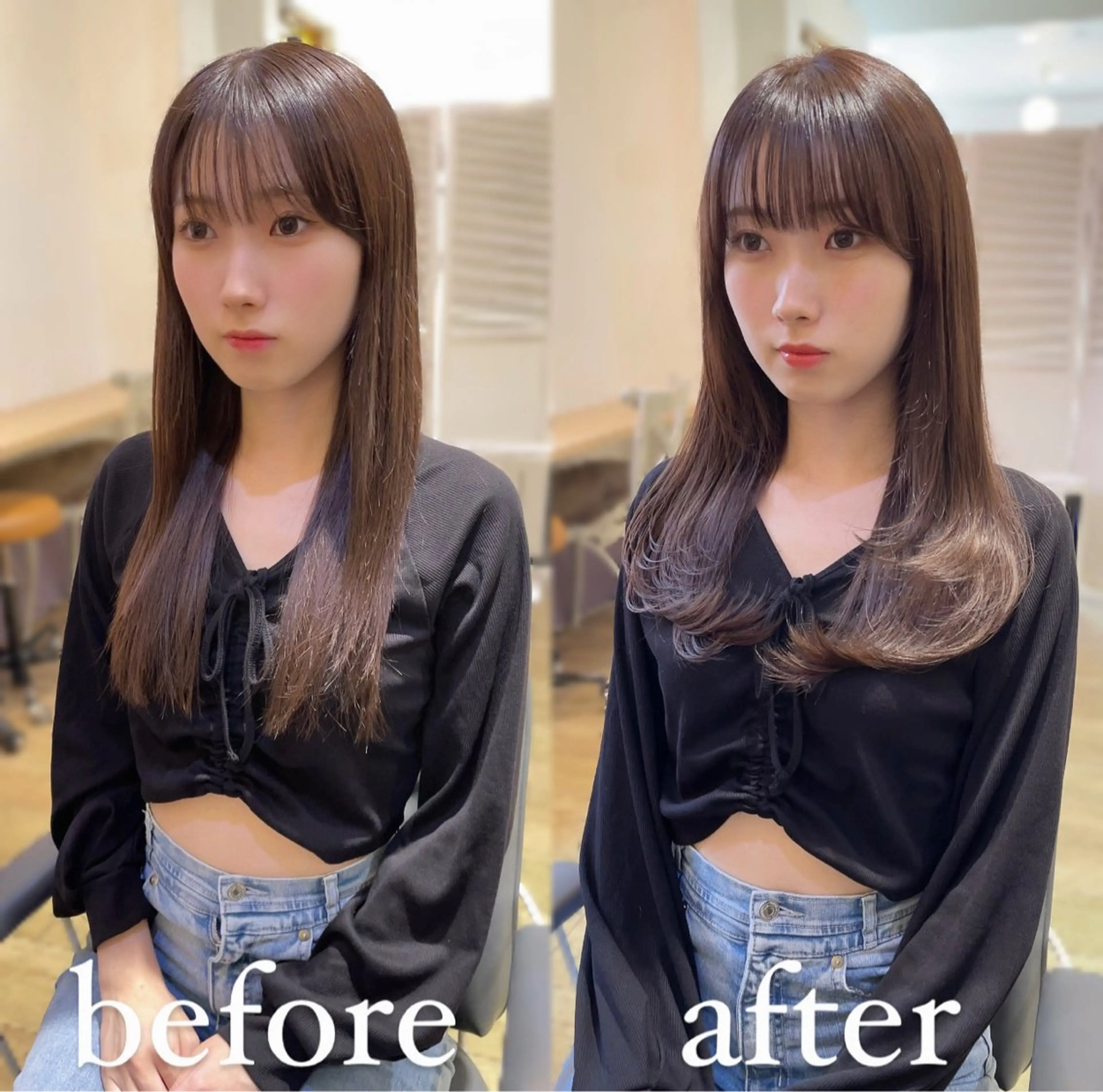 ロング カラー ロングレイヤー ブリーチ ブラウンカラー ケアブリーチ 透明感カラー カット ヘアカラー トリートメント ヘッドスパ 大人可愛い透明感🌟 小顔・韓国髪🌟野中のヘアスタイル