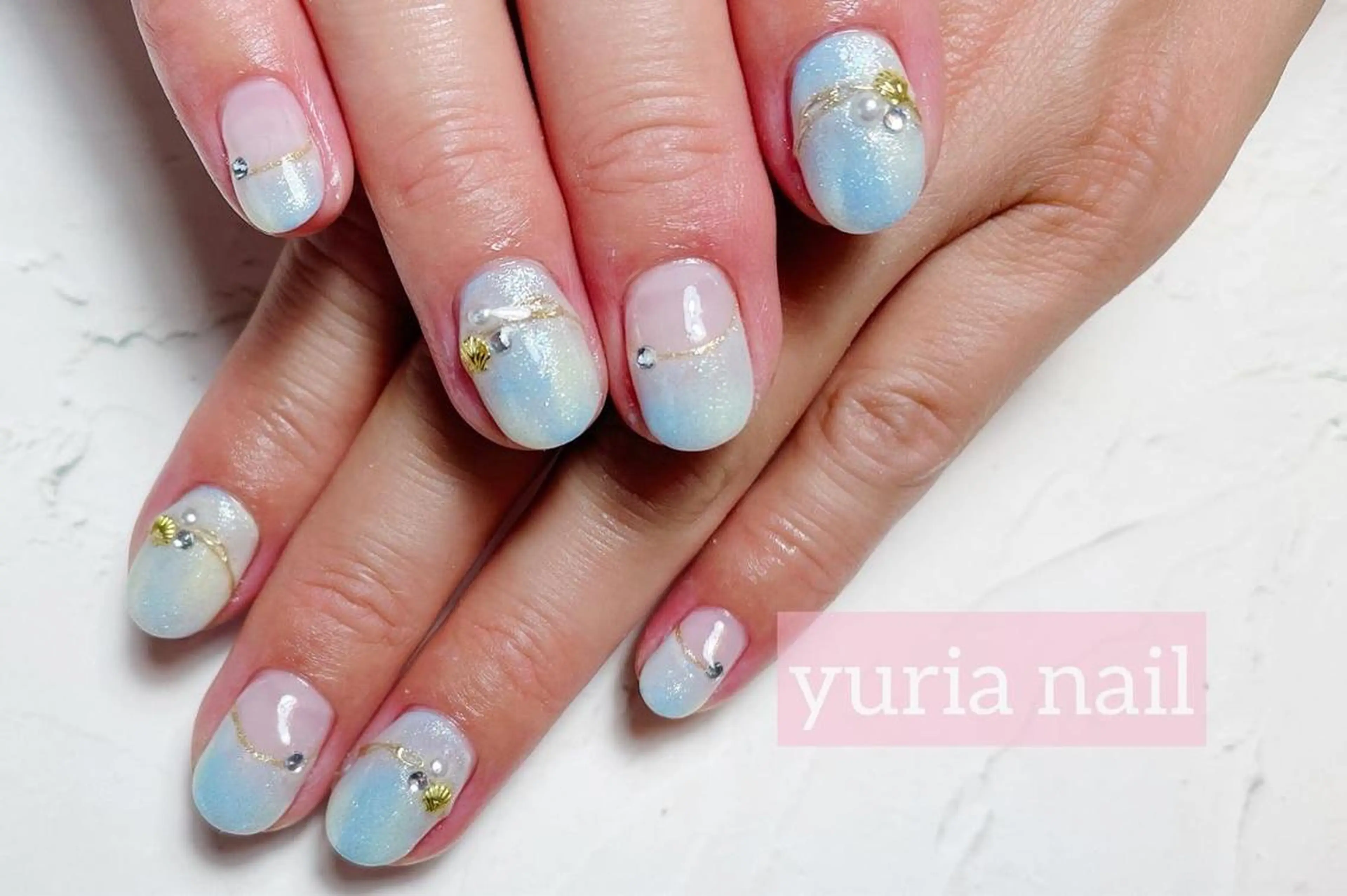 ネイル ブルー ジェルネイル 大理石ネイル(マーブル) パステルネイル ストーンネイル 小林 ゆりあのネイルデザイン