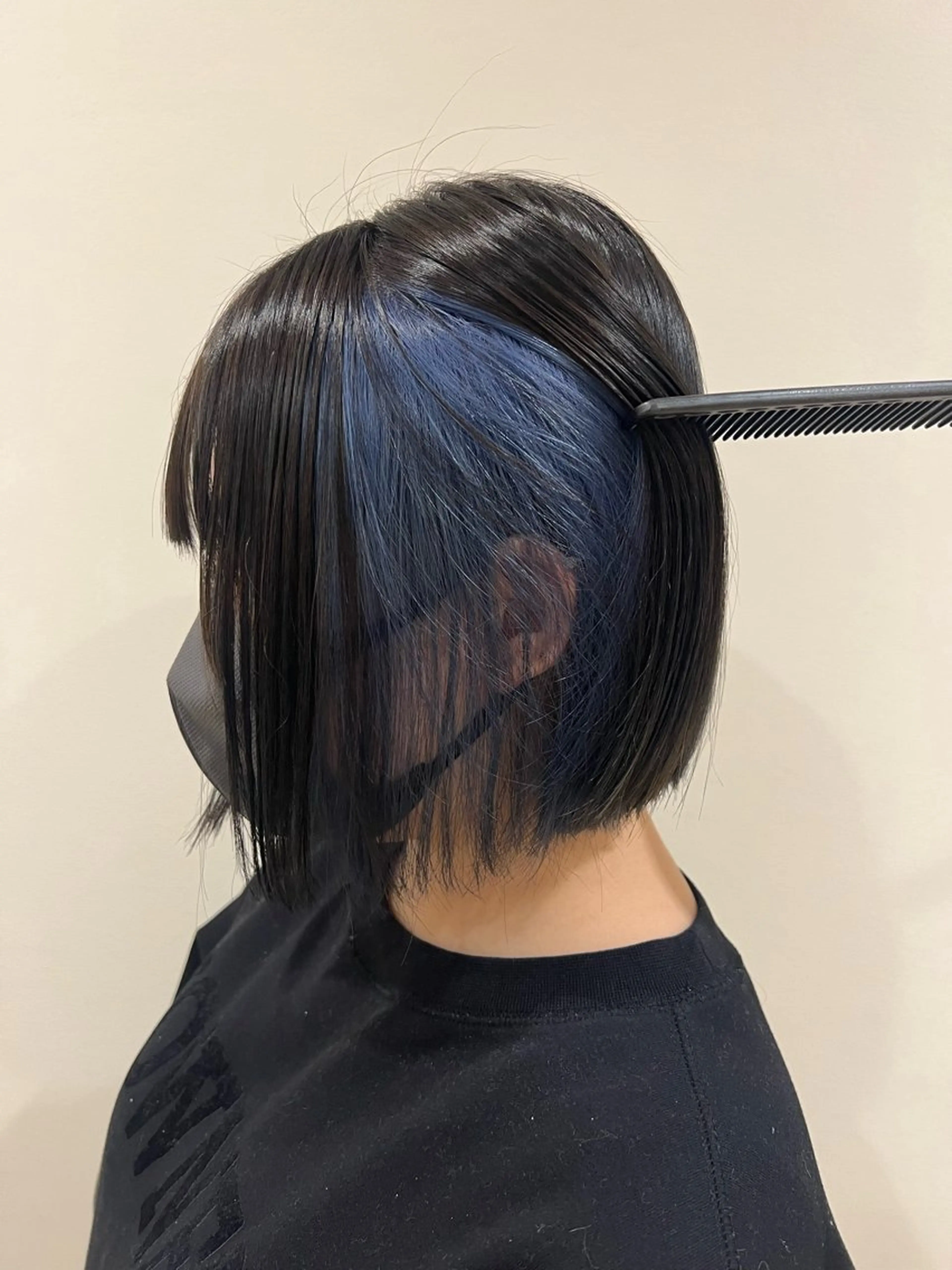ショート カラー ヘアアレンジ 黒髪 ブルーカラー ブルーブラック ブルージュ インナーカラー ヘアカラー トリートメント ヘアセット 金子 廉のヘアスタイル