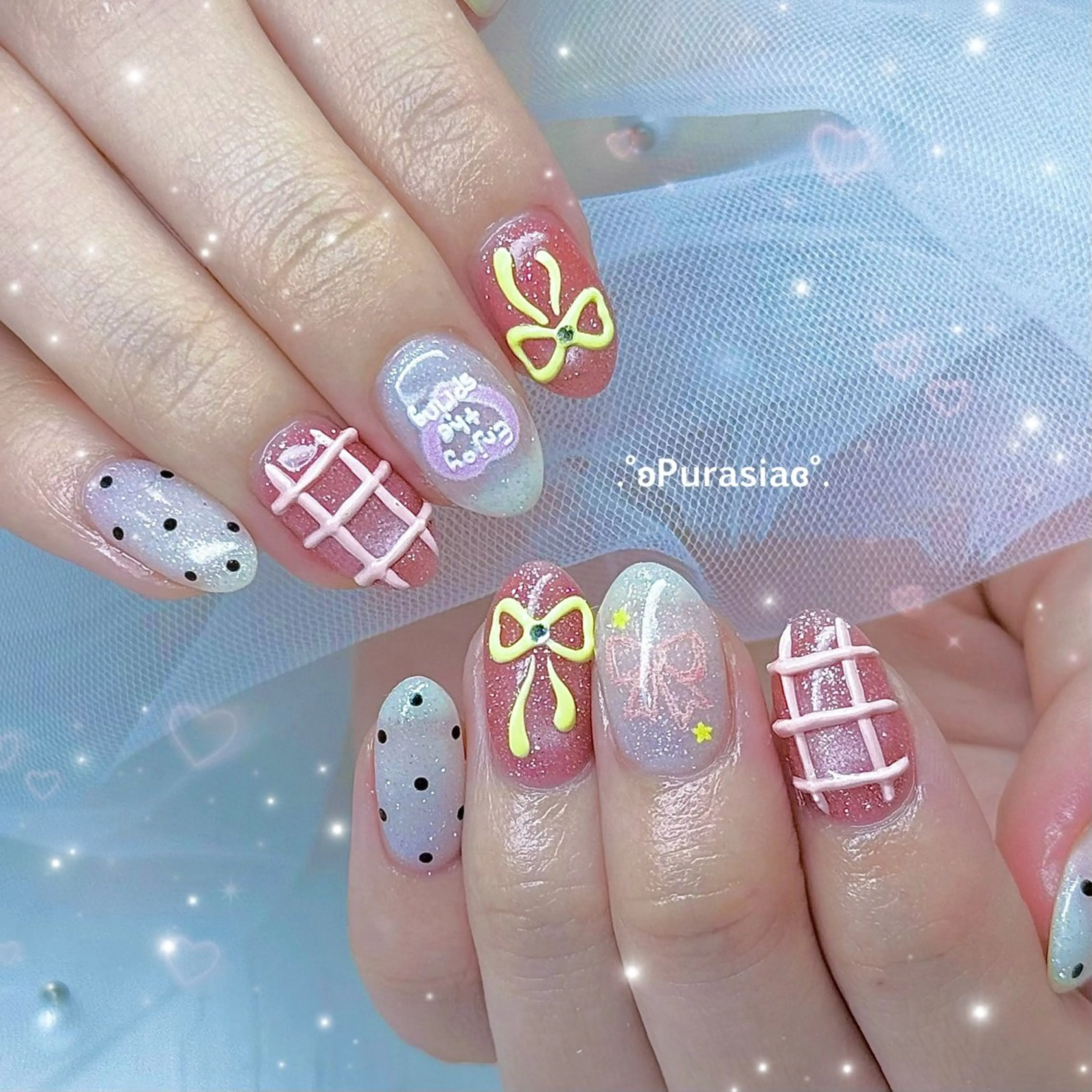 ネイル 韓国ネイル マグネットネイル ワンホンネイル ハンドネイル Purasia高橋✧ マグ/ワンホン/地雷のネイルデザイン