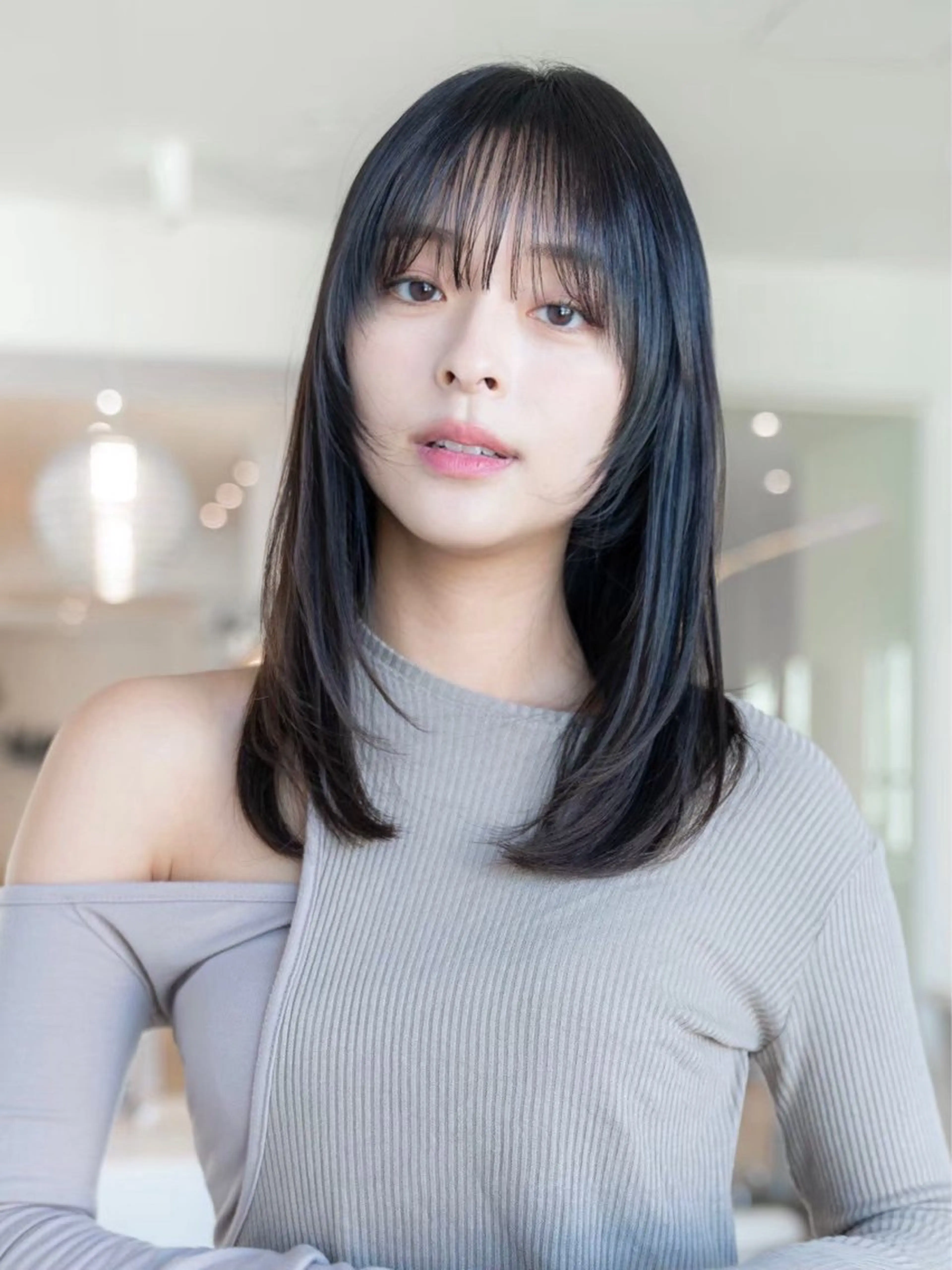 セミロング カラー 黒髪 ブルーカラー ブルーブラック ハッシュカット レイヤーカット カット ヘアカラー トリートメント レイヤー/ハッシュ 渋谷/サッタのヘアスタイル