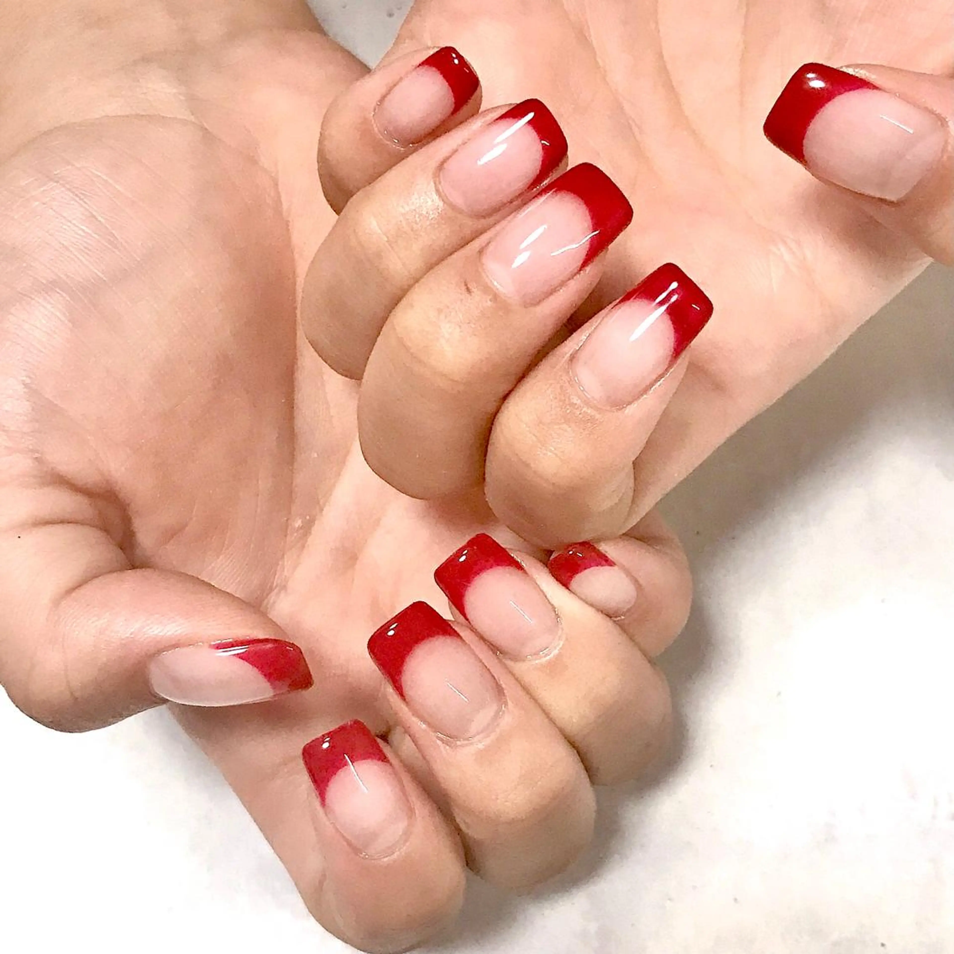 ネイル 長さ出し フレンチネイル ジェルネイル 赤色 シンプルネイル ステラ marikominoのネイルデザイン