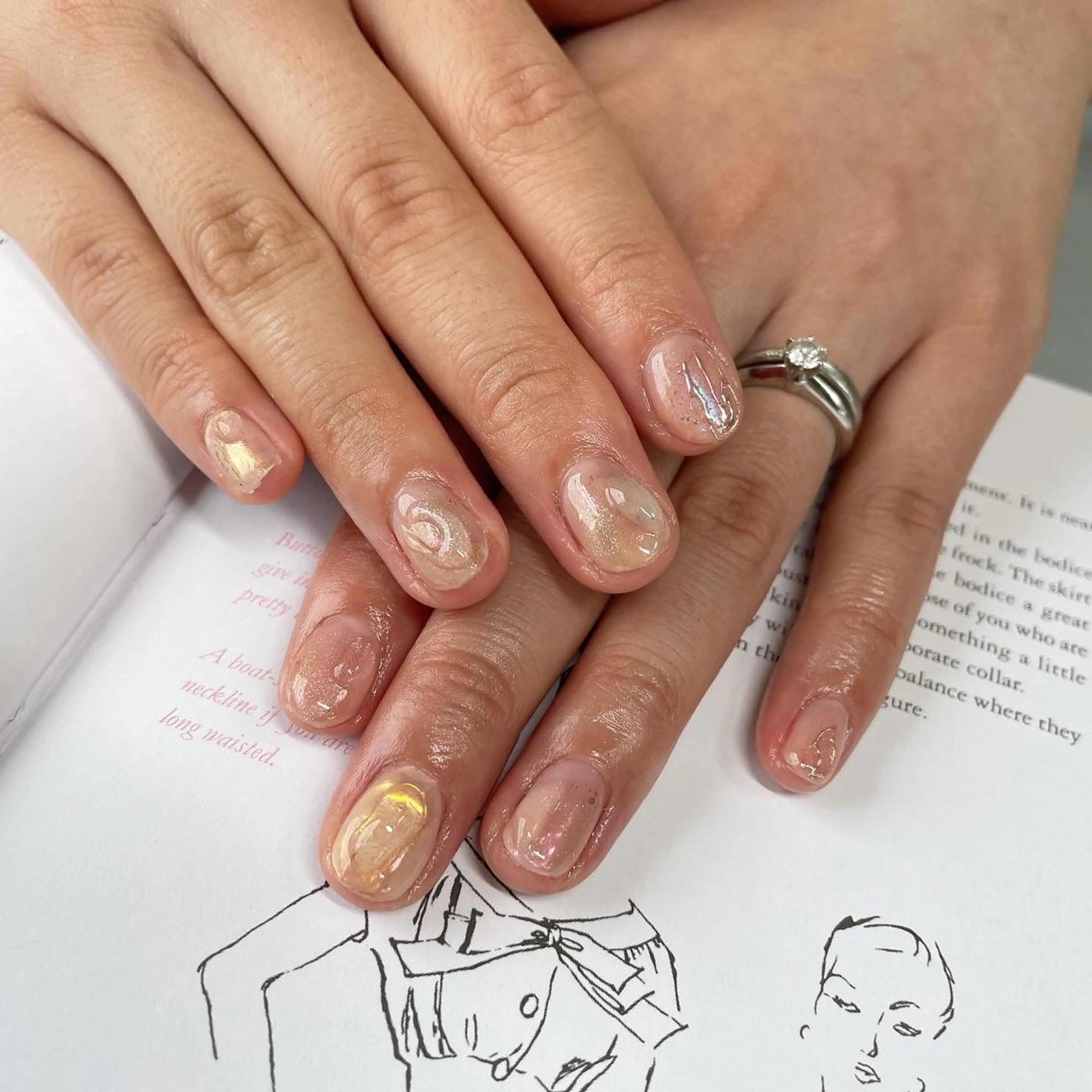 ネイル オーロラネイル クリアネイル ミラーネイル ピンク chai大阪上本町 sayakaのネイルデザイン