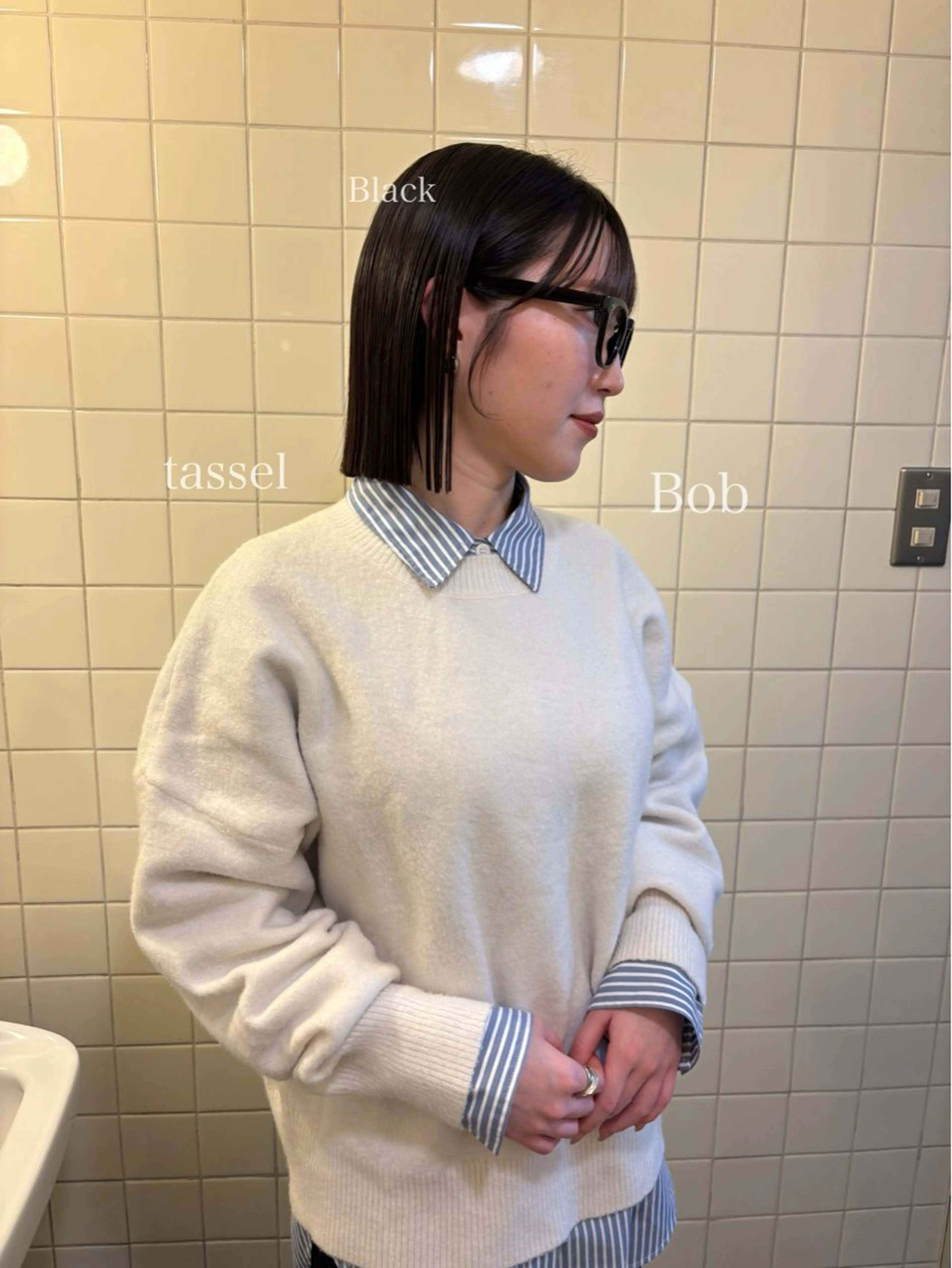 ミディアム カラー カット ヘアカラー トリートメント ボブ&透明感カラー ♡TOMOEのヘアスタイル