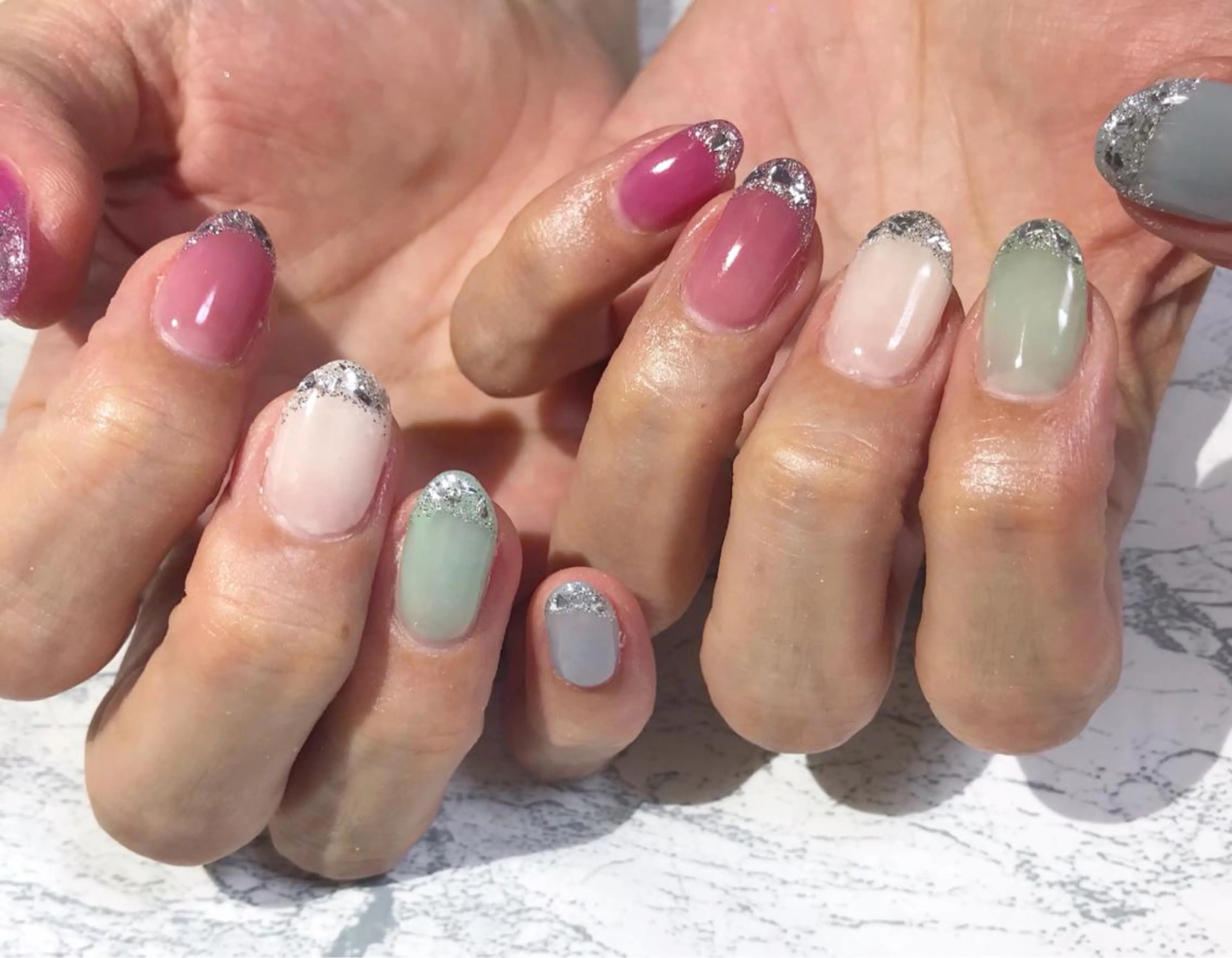 ネイル フットネイル フレンチネイル ガラスフレンチ ニュアンスネイル シンプルネイル ネイル フフラ所属・nail fufla ♡yamane♡のネイルデザイン