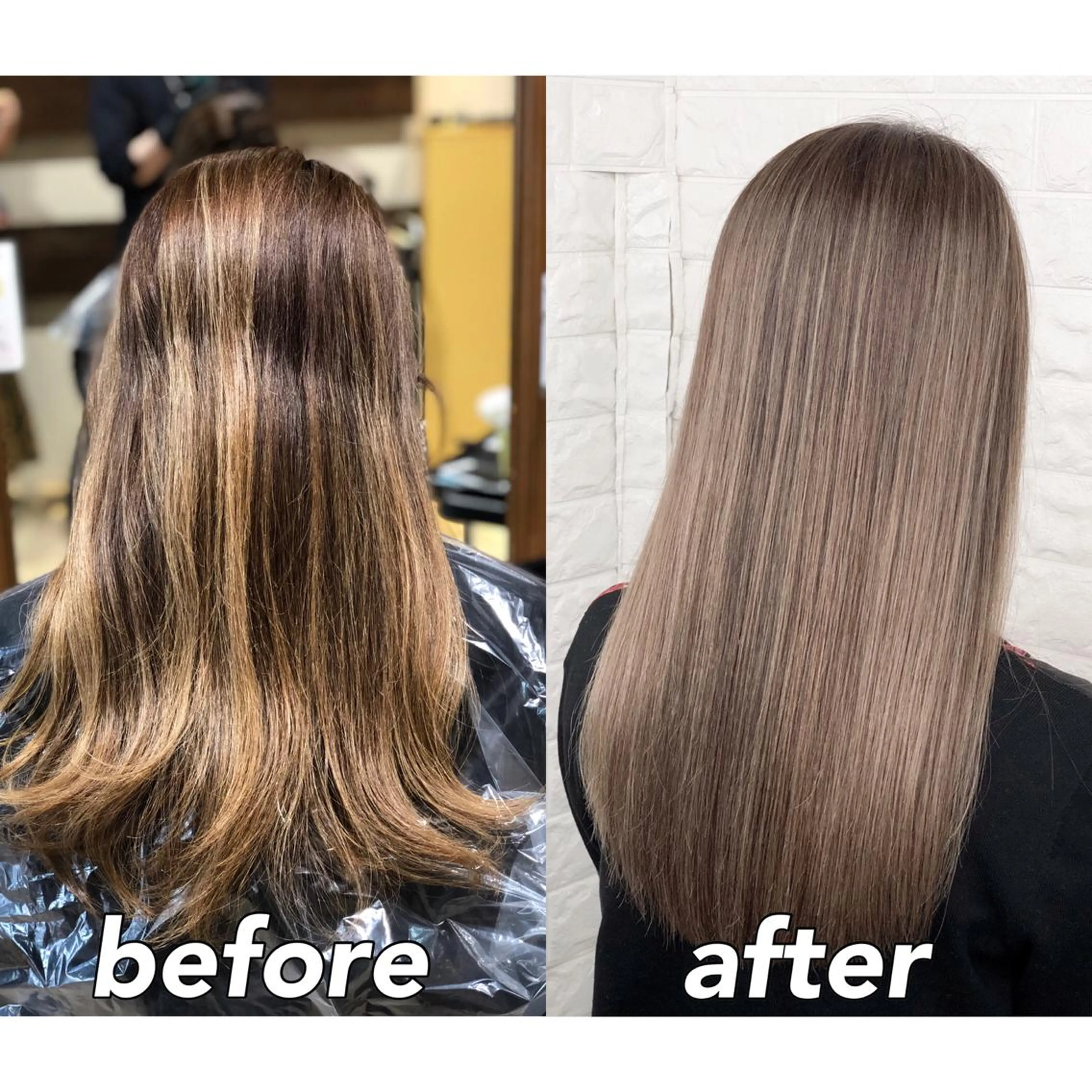 セミロング カラー ベージュカラー 透明感カラー ハイライトカラー イルミナカラー ミルクティーベージュ KIZU 髪質改善 オカルト怪談のヘアスタイル