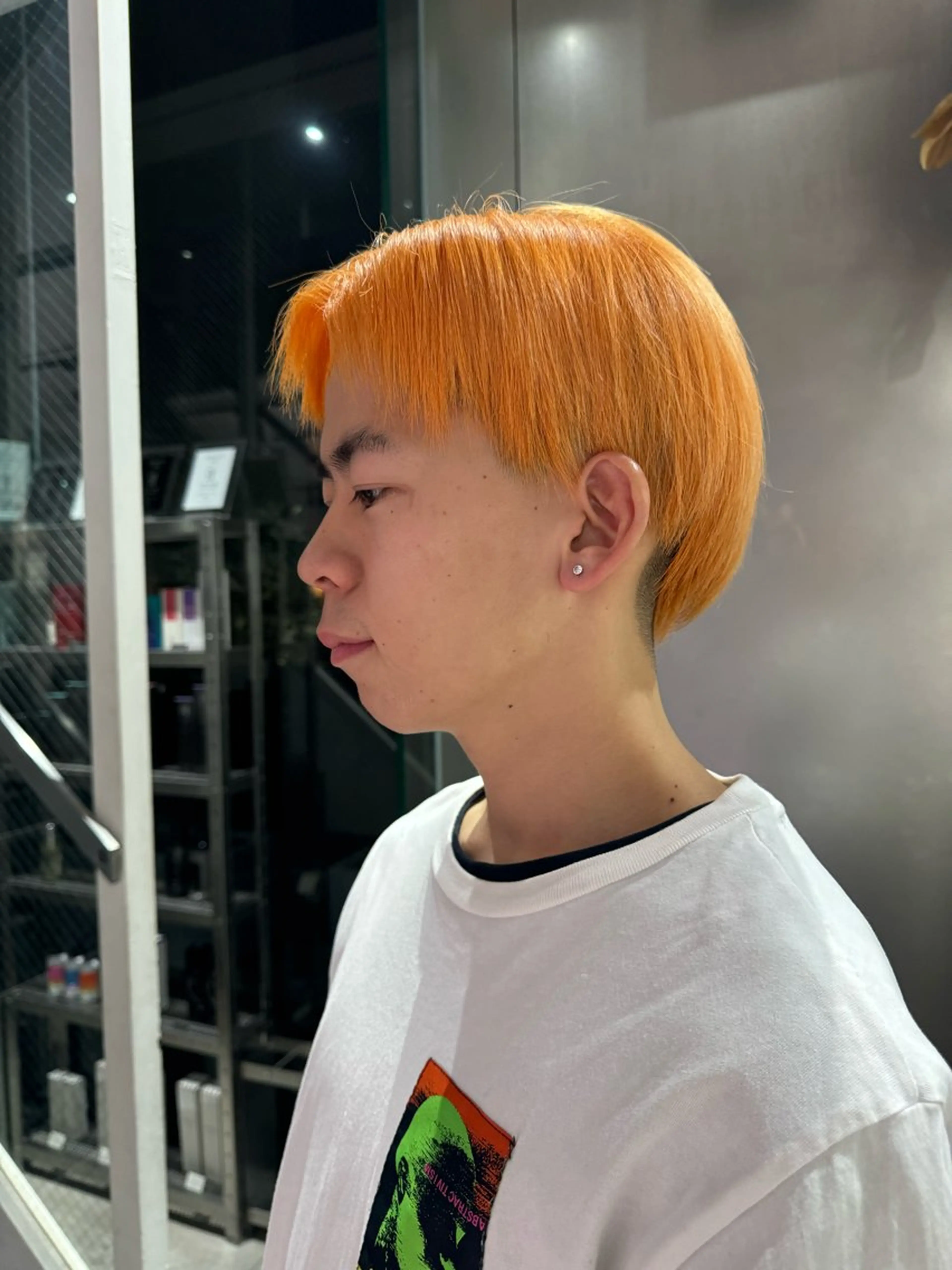 ショート カラー メンズ オレンジ ヘアカラー トリートメント mao/天神ブリーチ ハイトーンカラーのヘアスタイル