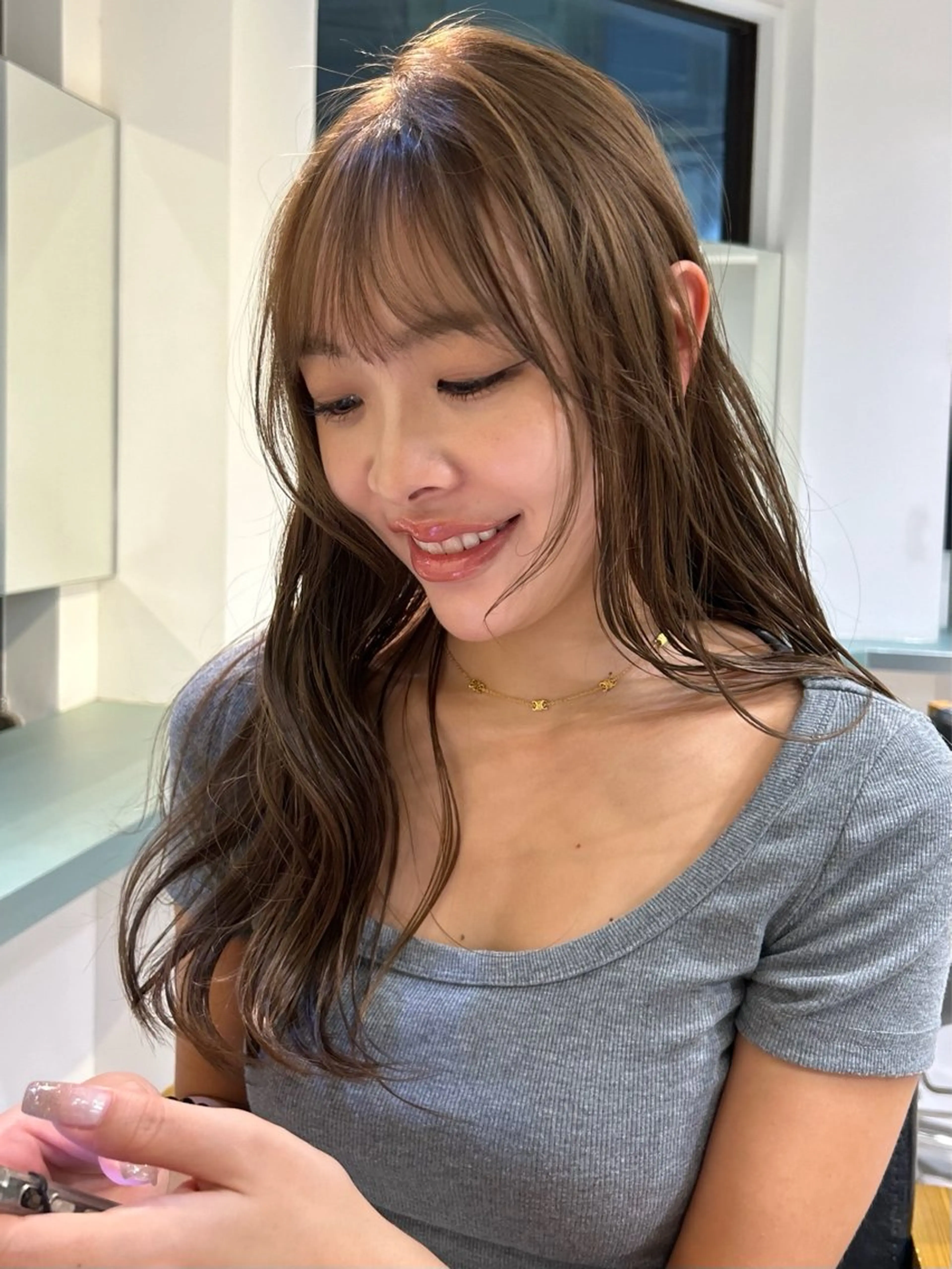 ロング カラー パーマ メンズ カット ヘアカラー レイヤー/透明感/ ブリーチなし/わかなのヘアスタイル