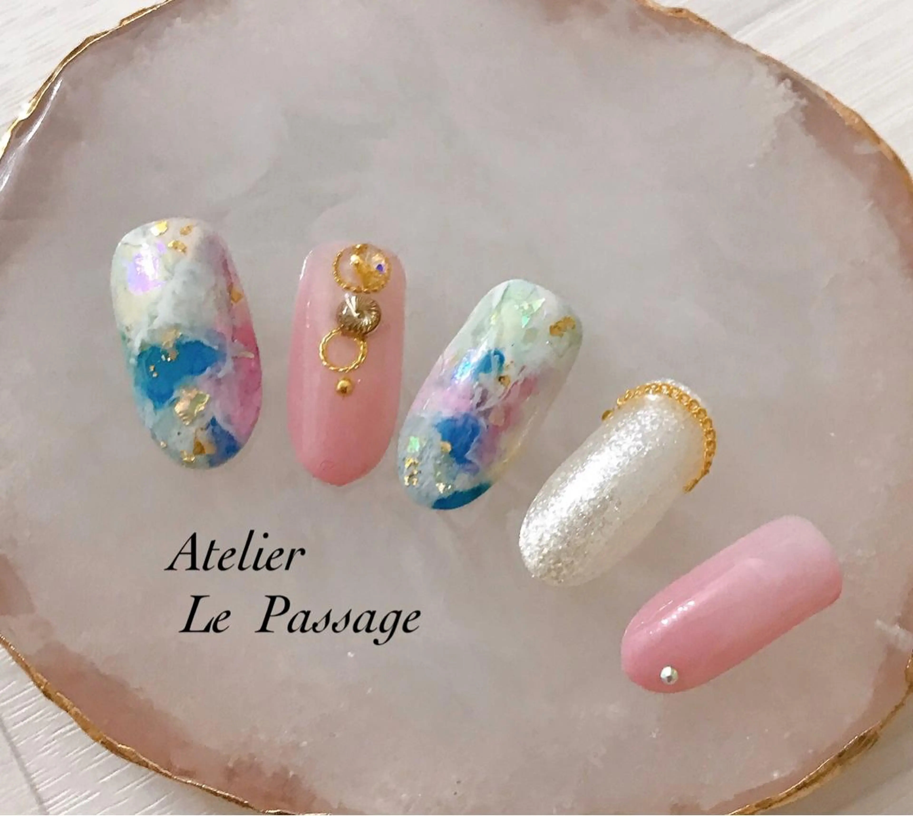 ネイル ブルー ジェルネイル 大理石ネイル(マーブル) ニュアンスネイル オフィスネイル Atelier Le Passage所属・h nakatsukaのネイルデザイン