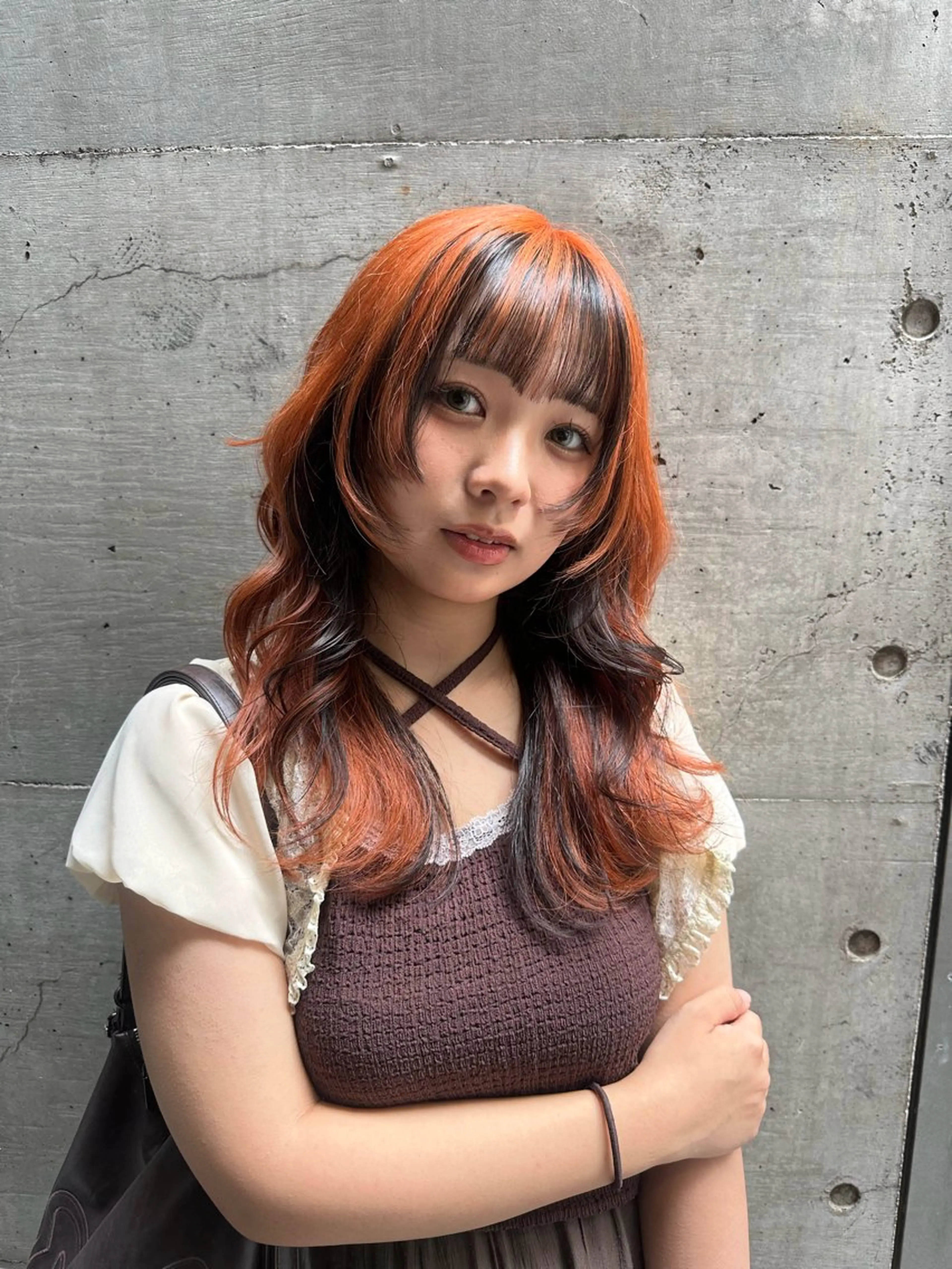 ロング カラー 黒髪 オレンジ カット ヘアカラー トリートメント ハイトーン/ショート /akane🐰♥️のヘアスタイル