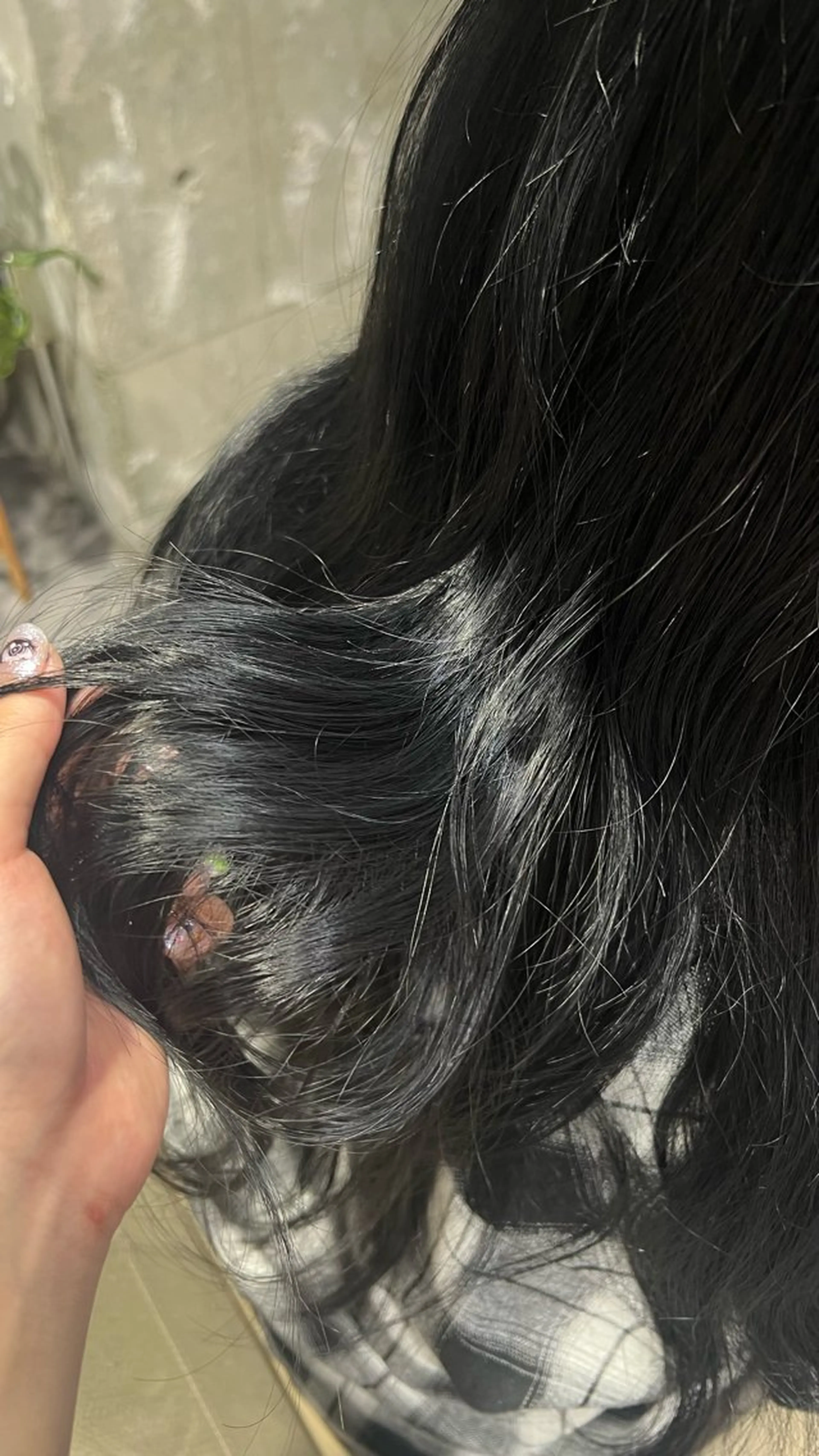 ロング カラー 黒髪 ブルーカラー ブルーブラック 齋 花音のヘアスタイル