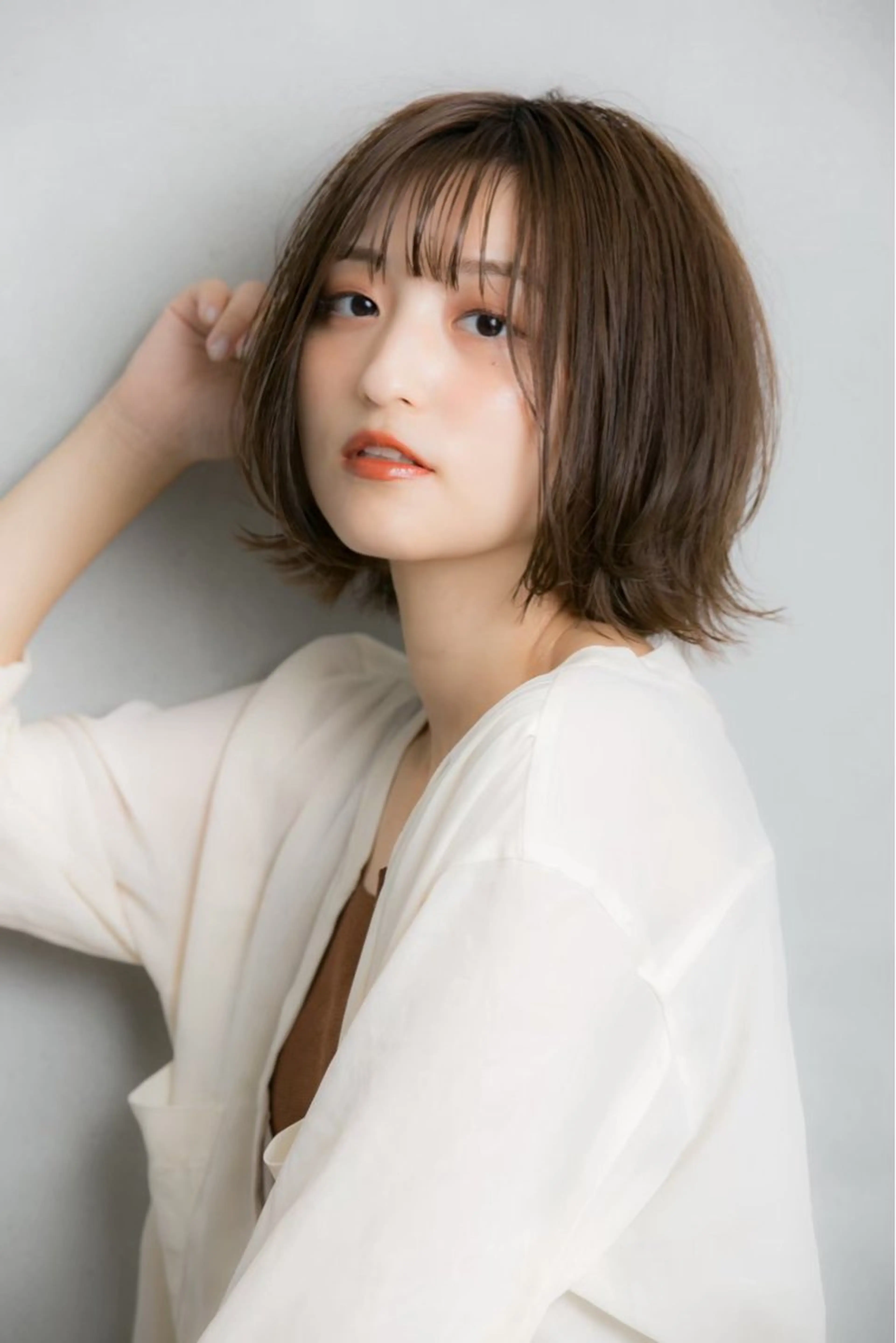 ミディアム カラー 透明感カラー ボブ 外ハネヘア 巻けるケア縮毛矯正✨ ケアカラー✨山下のヘアスタイル