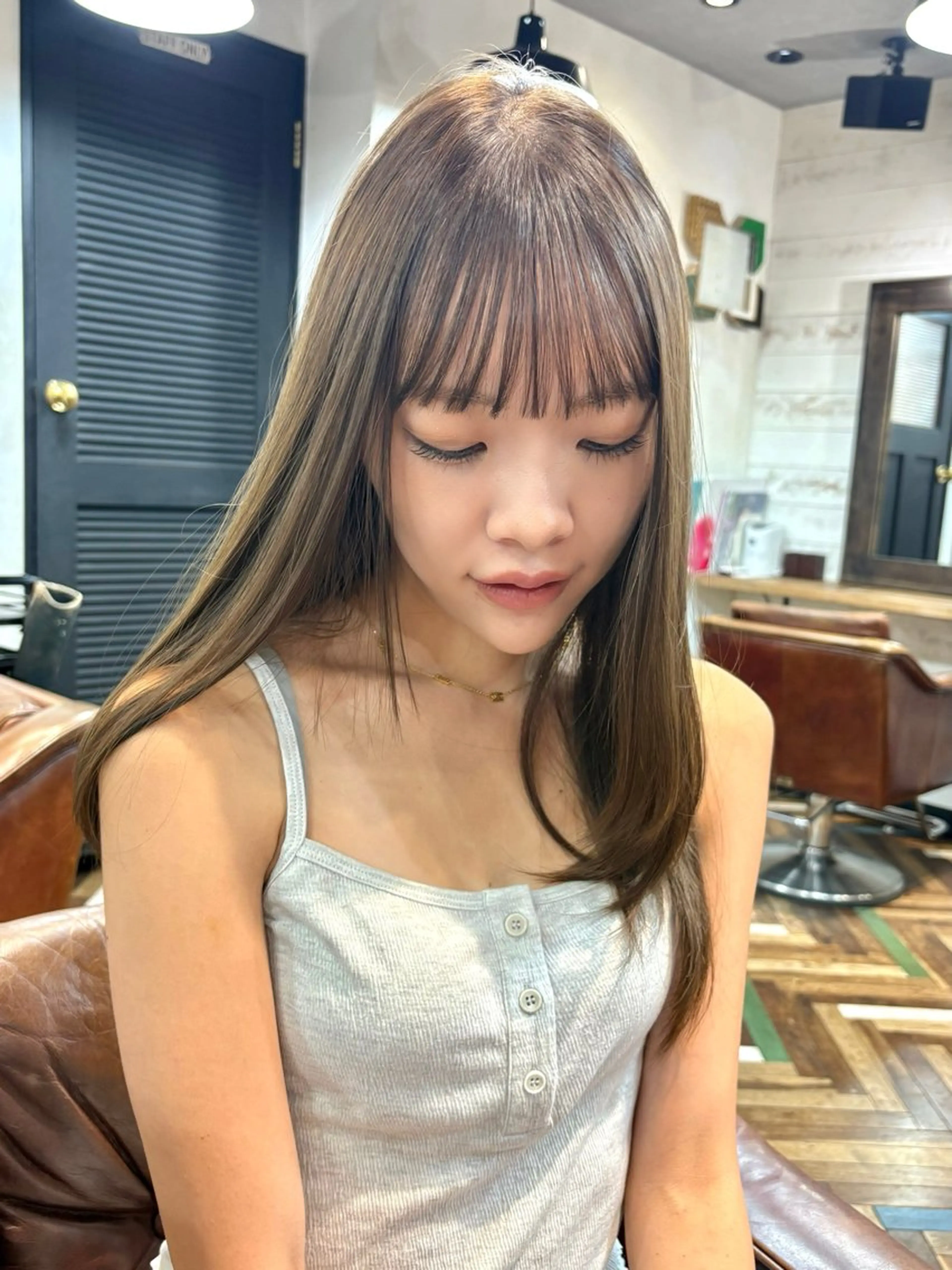 ロング カラー パーマ カット ヘアカラー レイヤー/透明感/ ブリーチなし/わかなのヘアスタイル