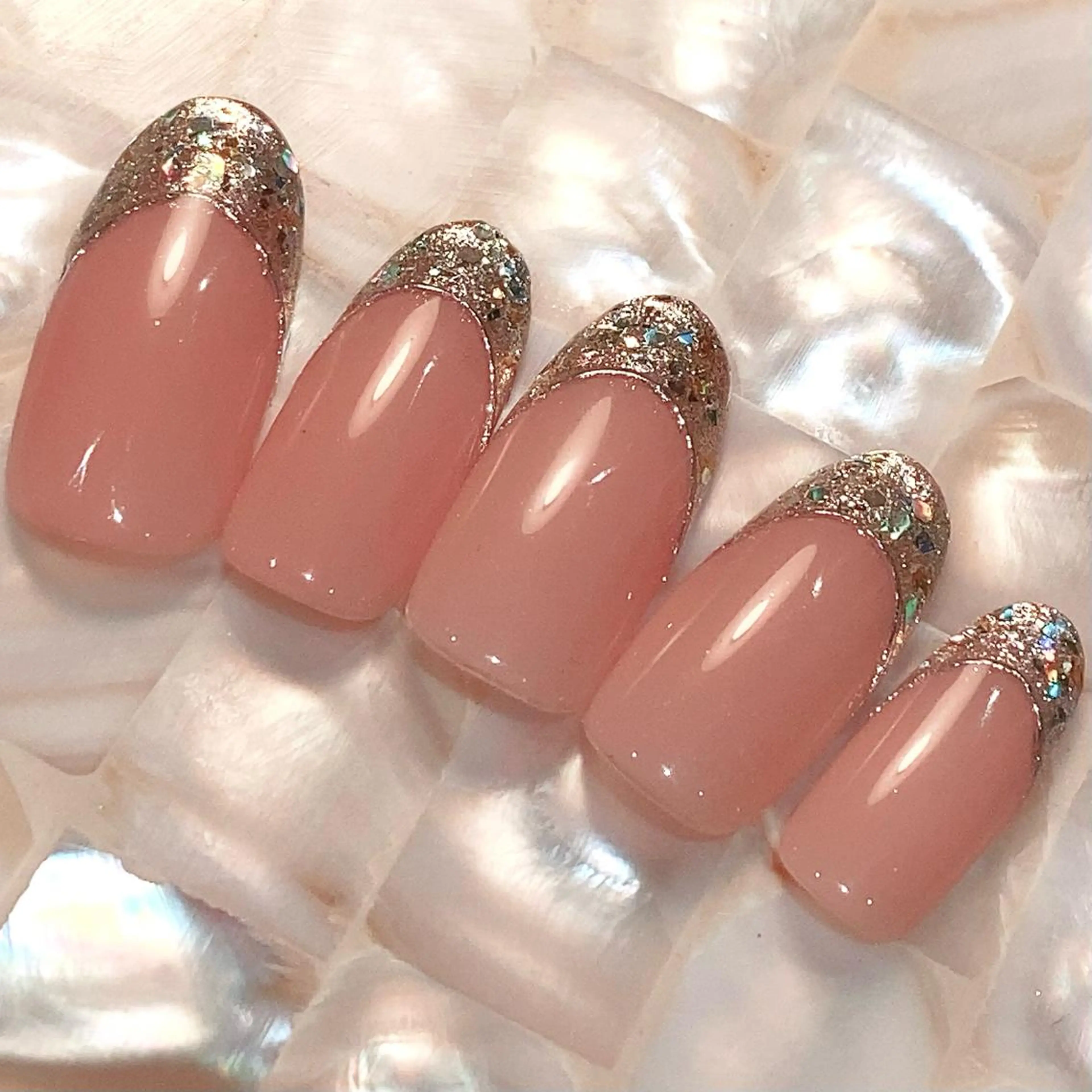 ネイル クリアネイル フレンチネイル ジェルネイル ガラスフレンチ ゴールド プライベートサロン Rのネイルデザイン