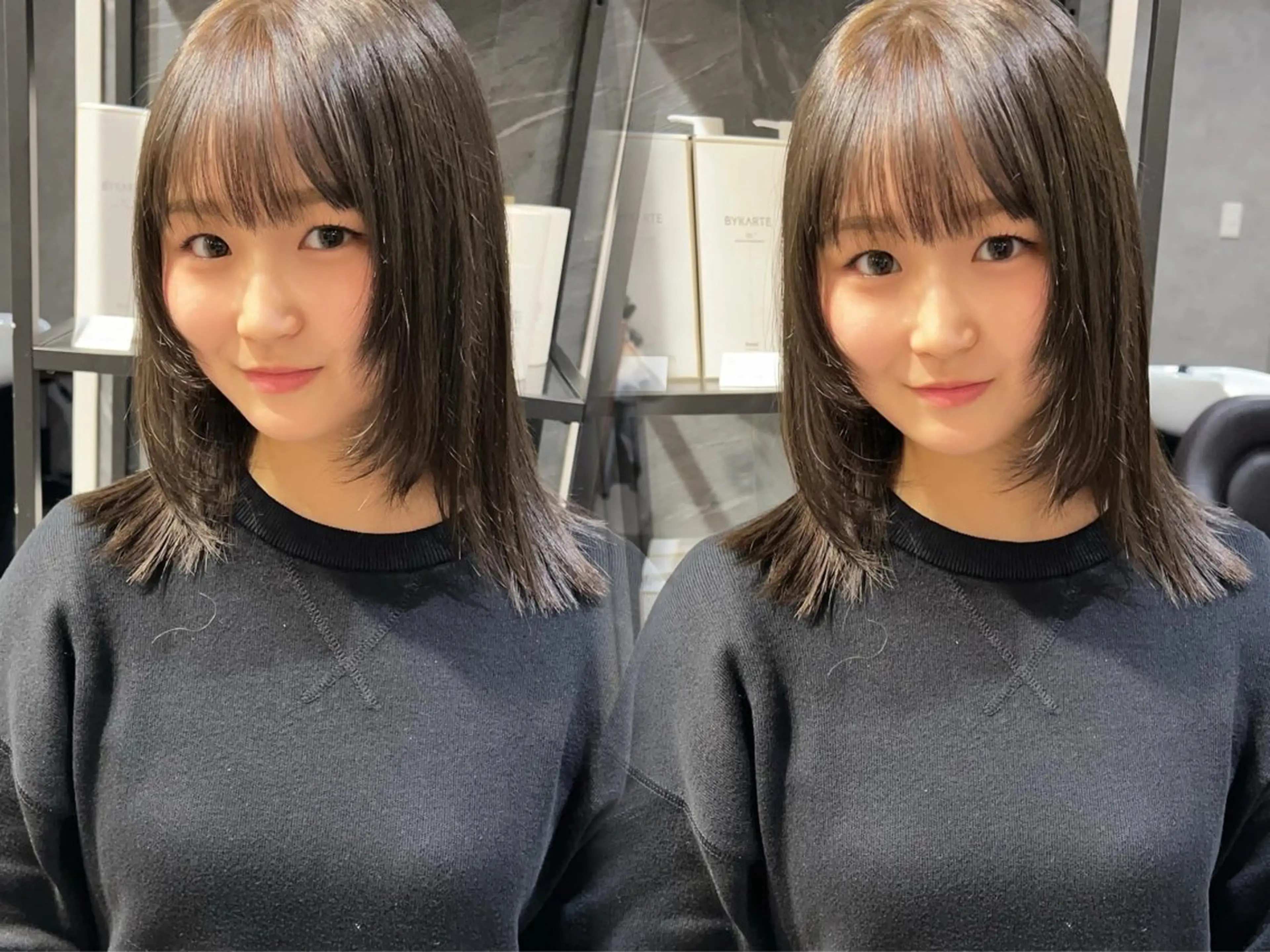 ミディアム カラー 透明感カラー グレージュ ヘアカラー ayaka🫧 梅田ダブルカラーのヘアスタイル