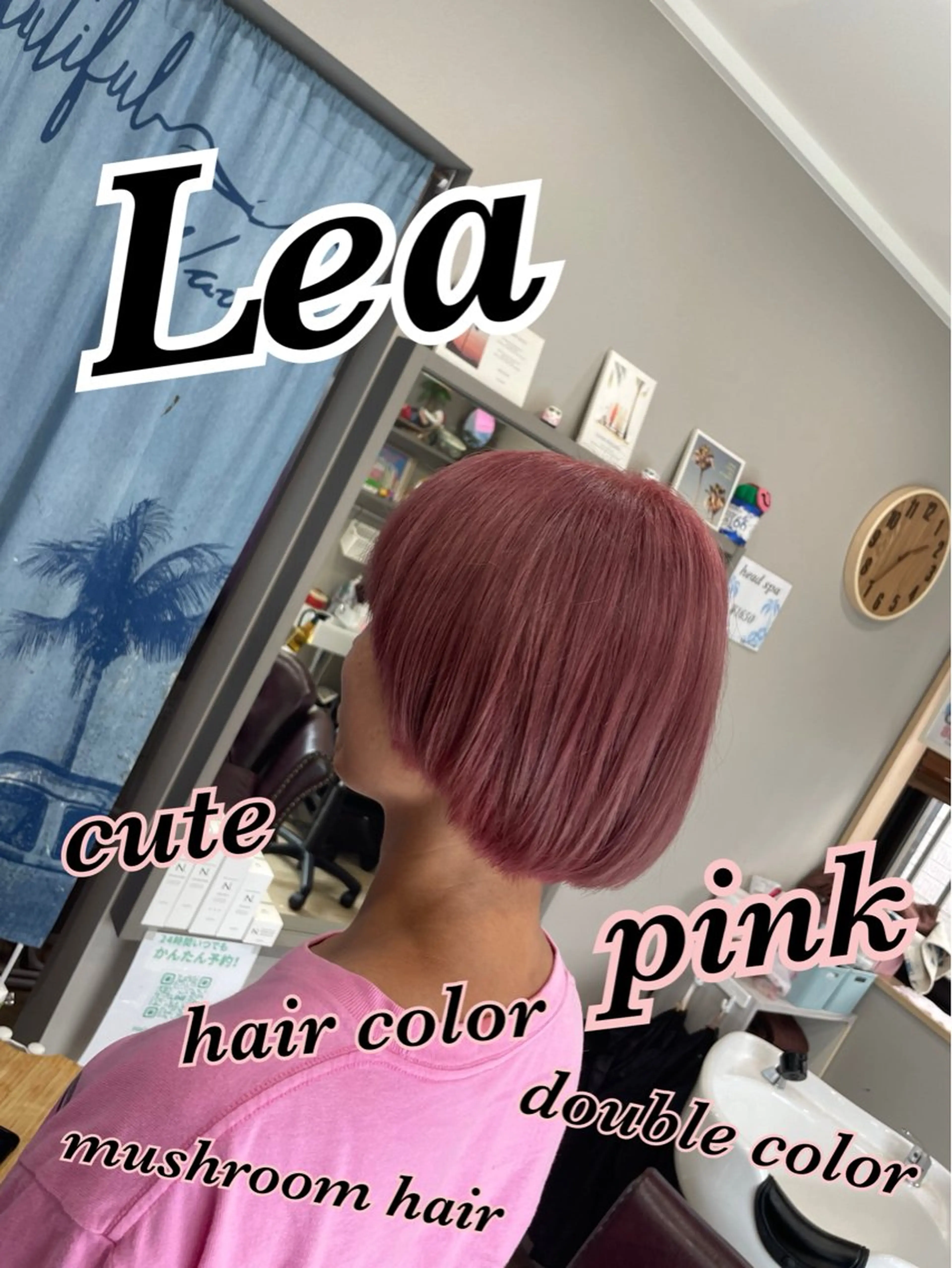 ミディアム カラー ダブルカラー ピンクカラー Hair room Leaのヘアスタイル