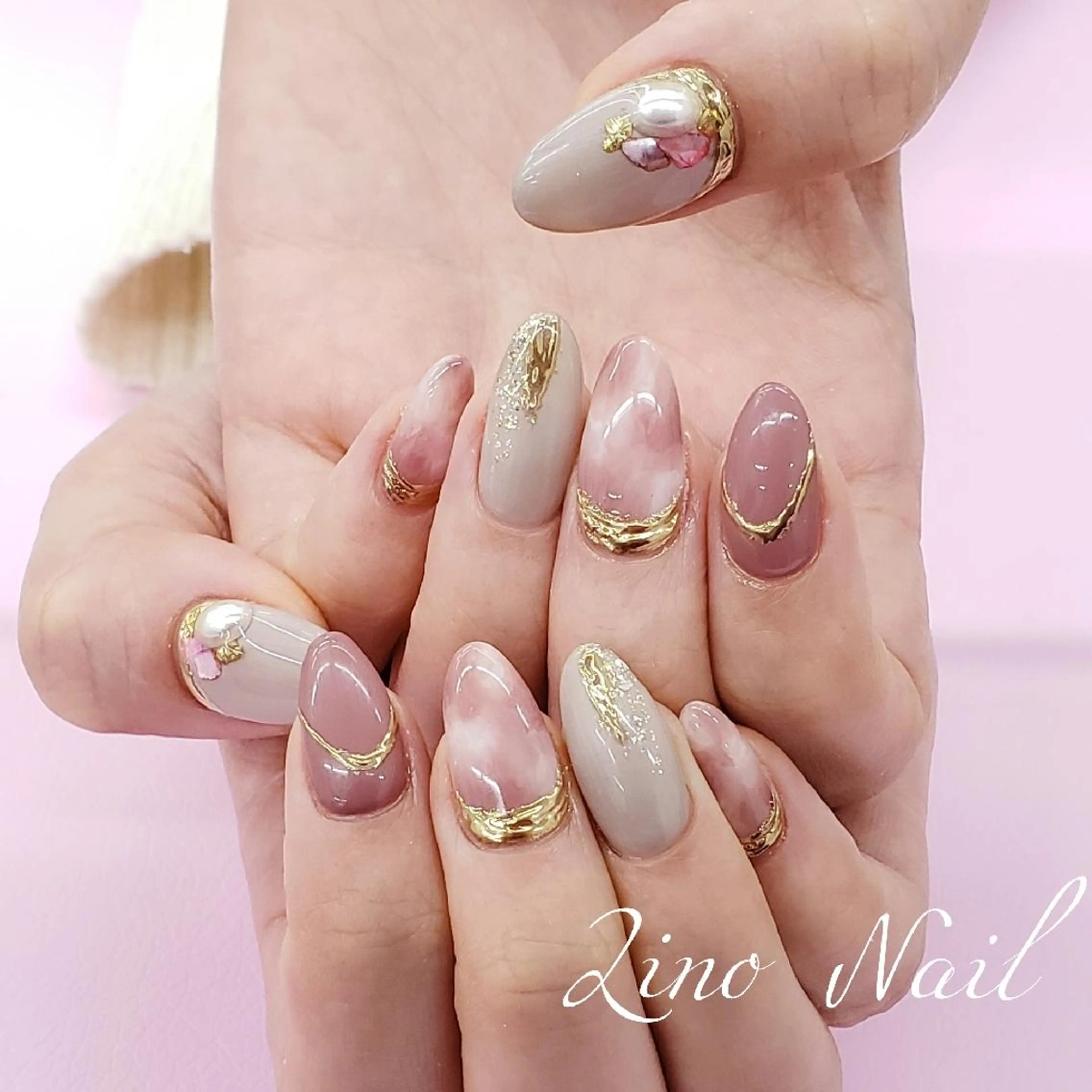 ネイル カジュアル ジェルネイル キラキラネイル ラメ(グリッター) 大理石ネイル(マーブル) Lino Nailのネイルデザイン