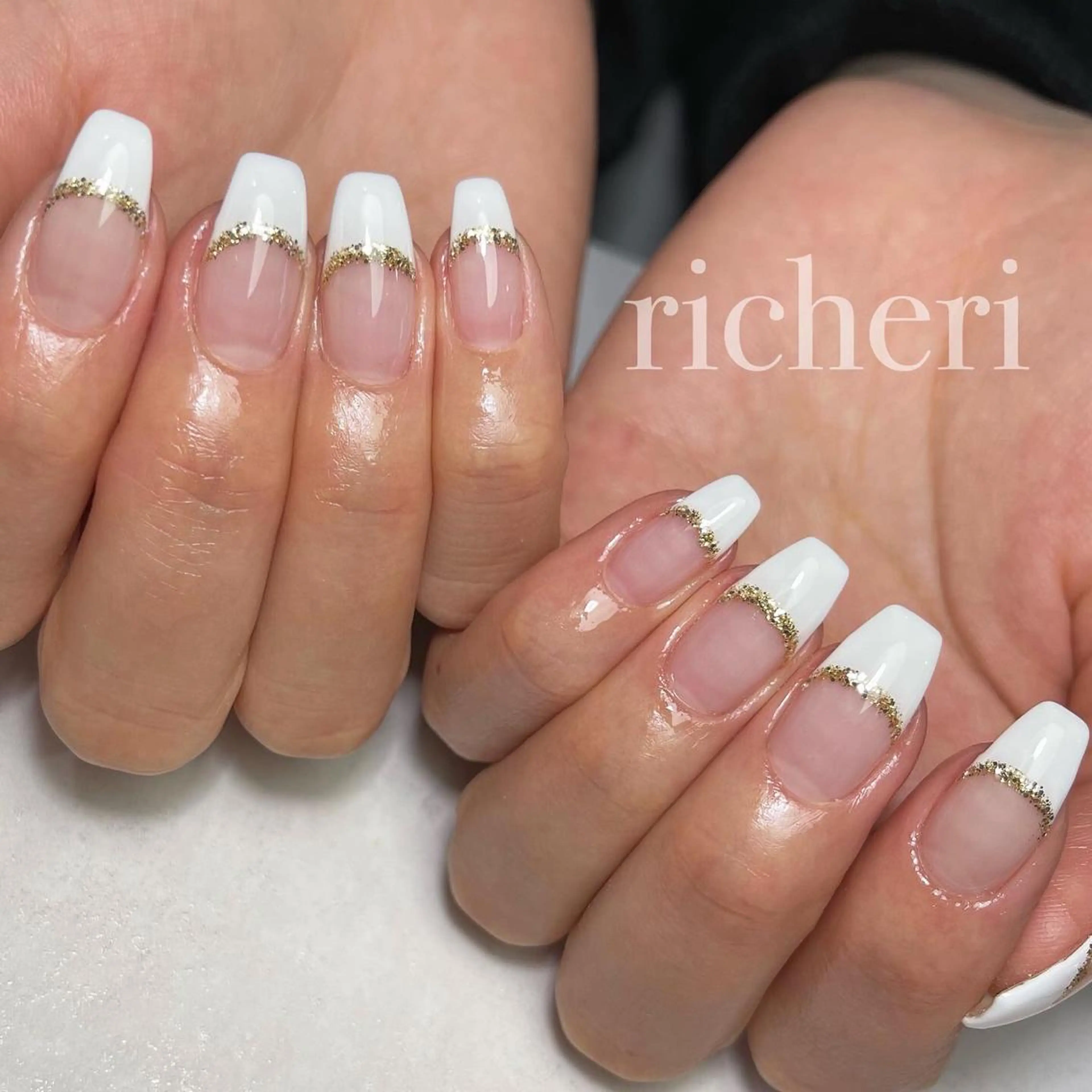 ミディアム ネイル 韓国風ヘア アートネイル フラッシュネイル フレンチネイル ジェルネイル ハンドネイル richeri beautyのエステ・リラクイメージ