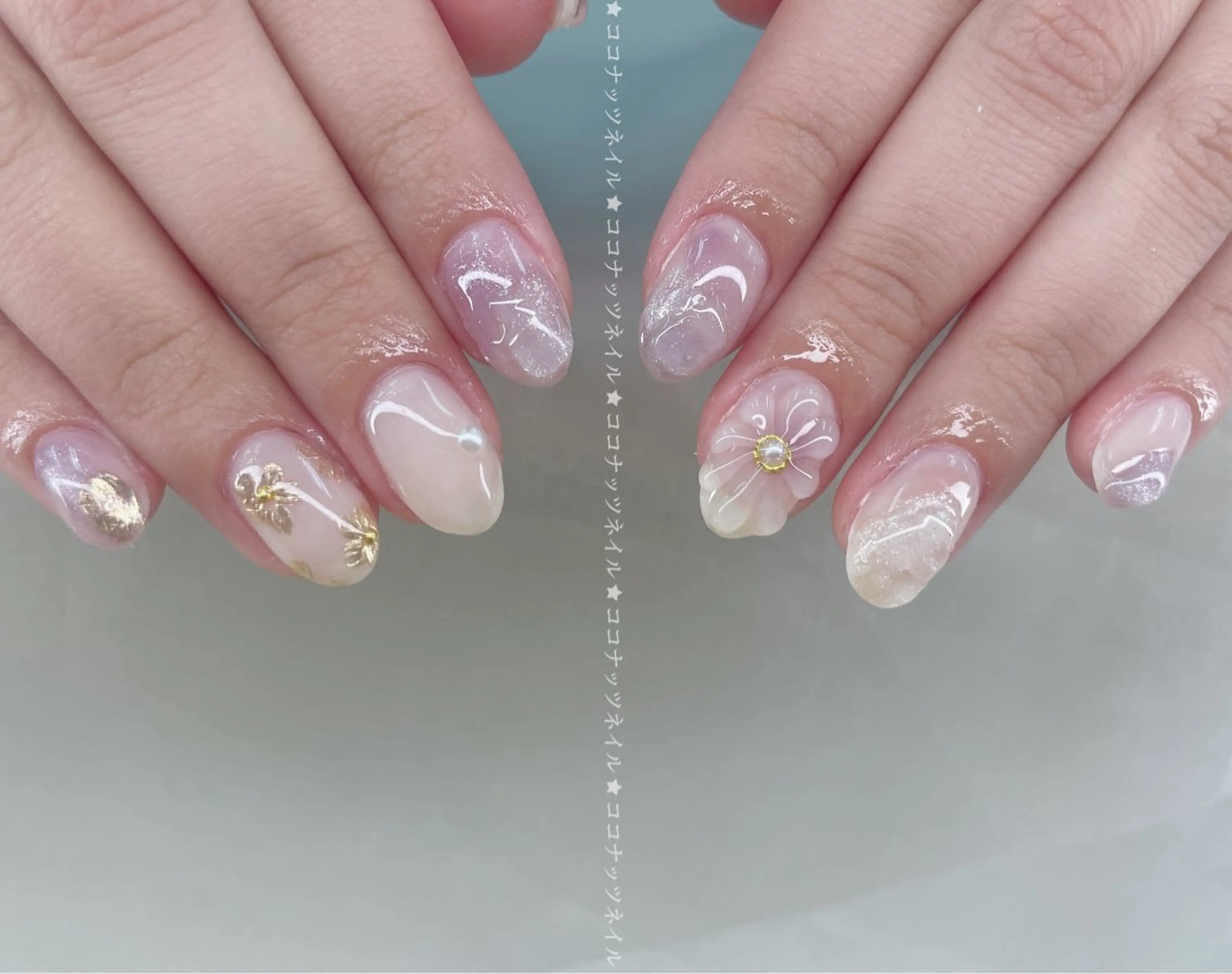 ネイル べっ甲ネイル フレンチネイル キラキラネイル マグネットネイル 大理石ネイル(マーブル) ハンドネイル 神田 ココナッツのネイルデザイン