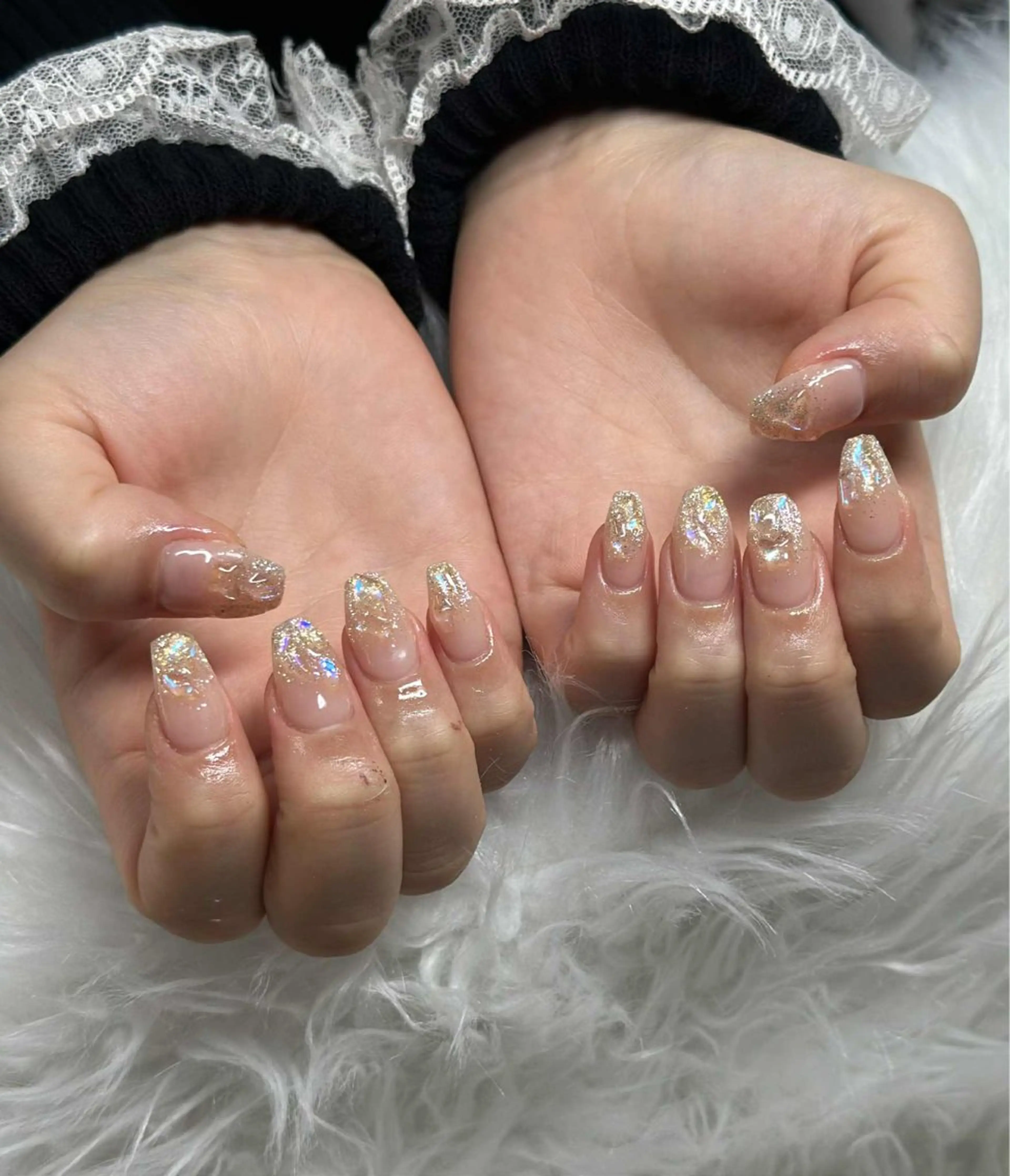 ネイル オーロラネイル フレンチネイル ジェルネイル ハロウィン キラキラネイル ハンドネイル H.baby Nail Salonのネイルデザイン