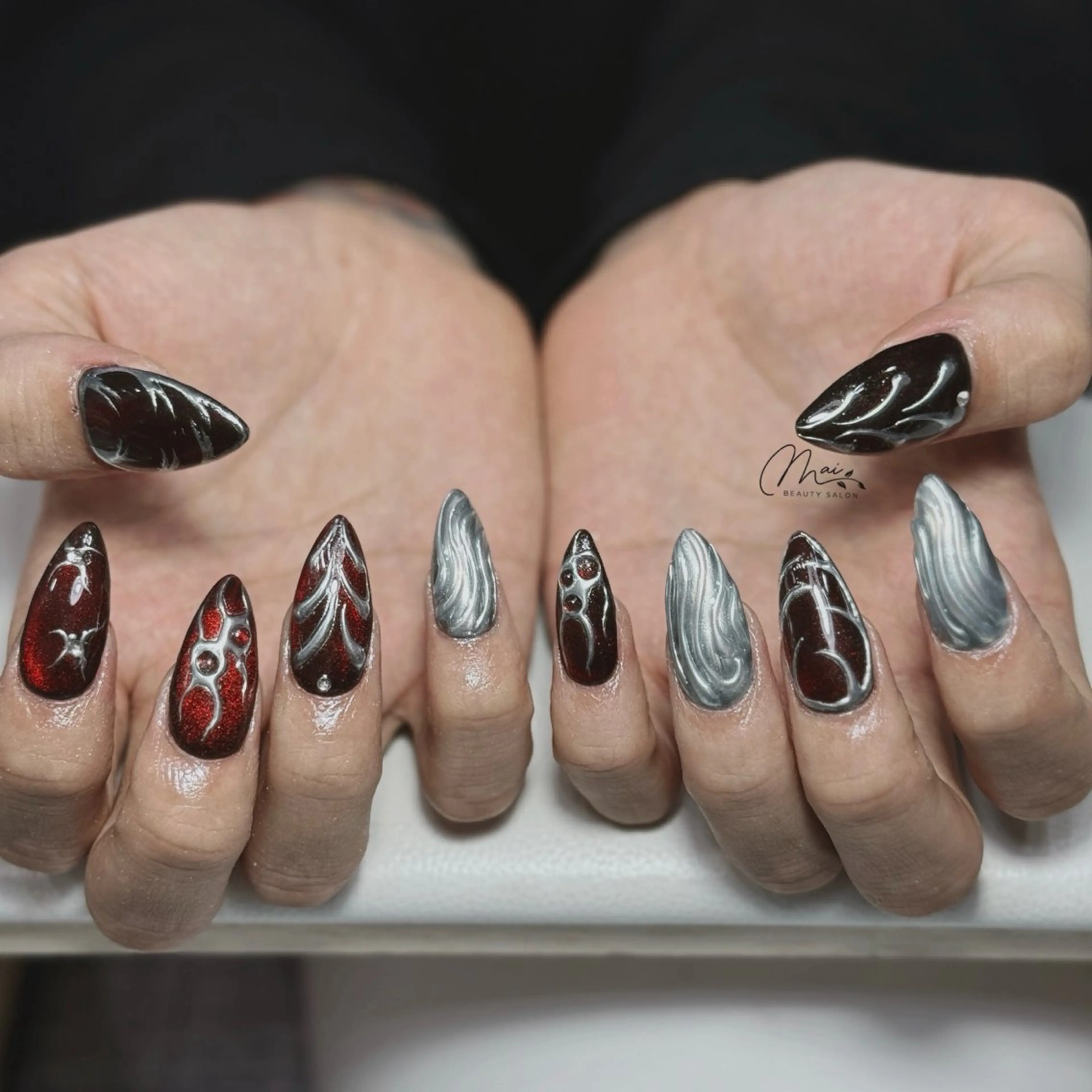 ネイル オーロラネイル 長さ出し フラッシュネイル フットネイル フレンチネイル ハンドネイル MaiBeauty Niのネイルデザイン
