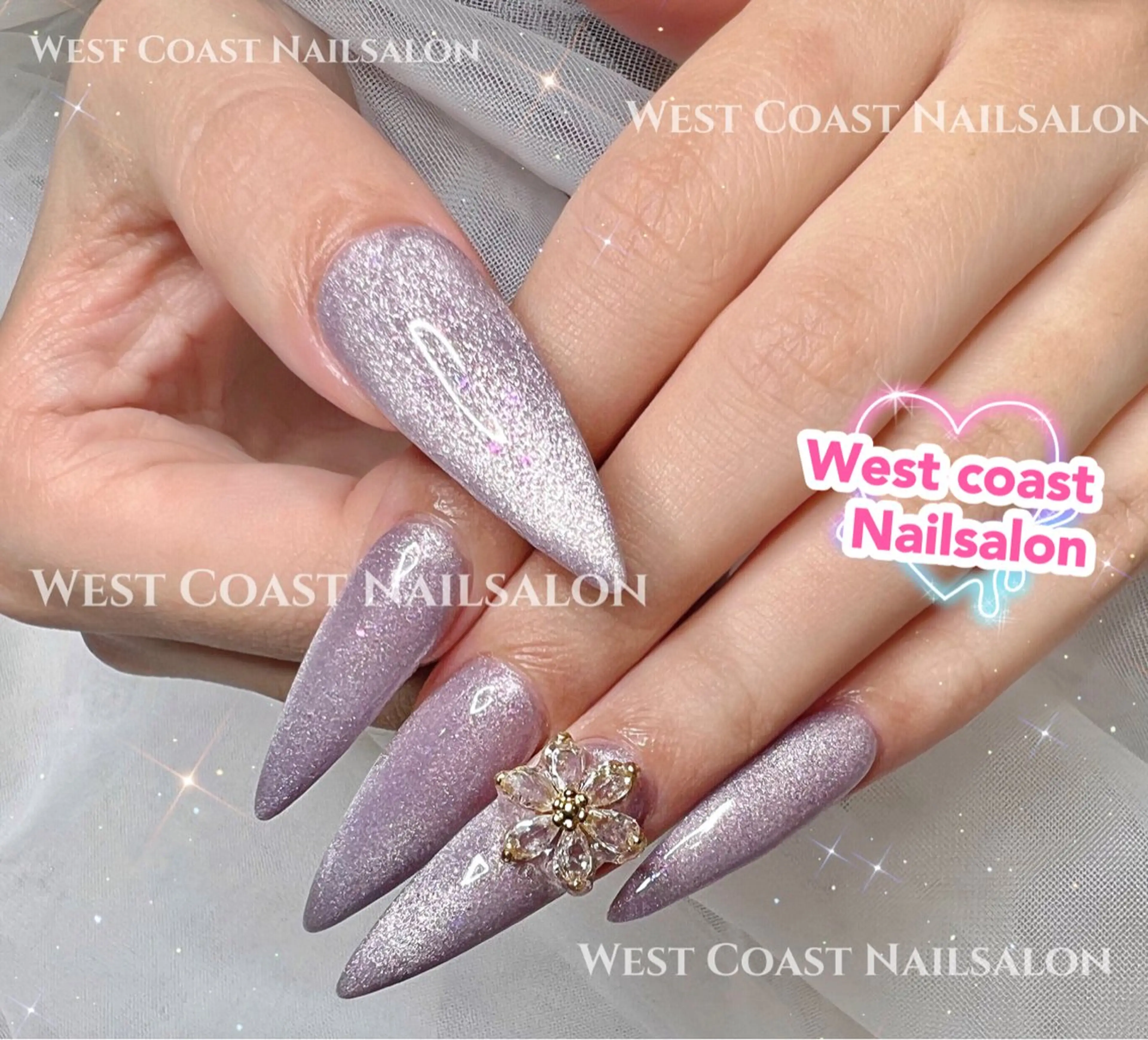 ネイル ハンドネイル リボン、ガーリー パーツ放題専門店のネイルデザイン