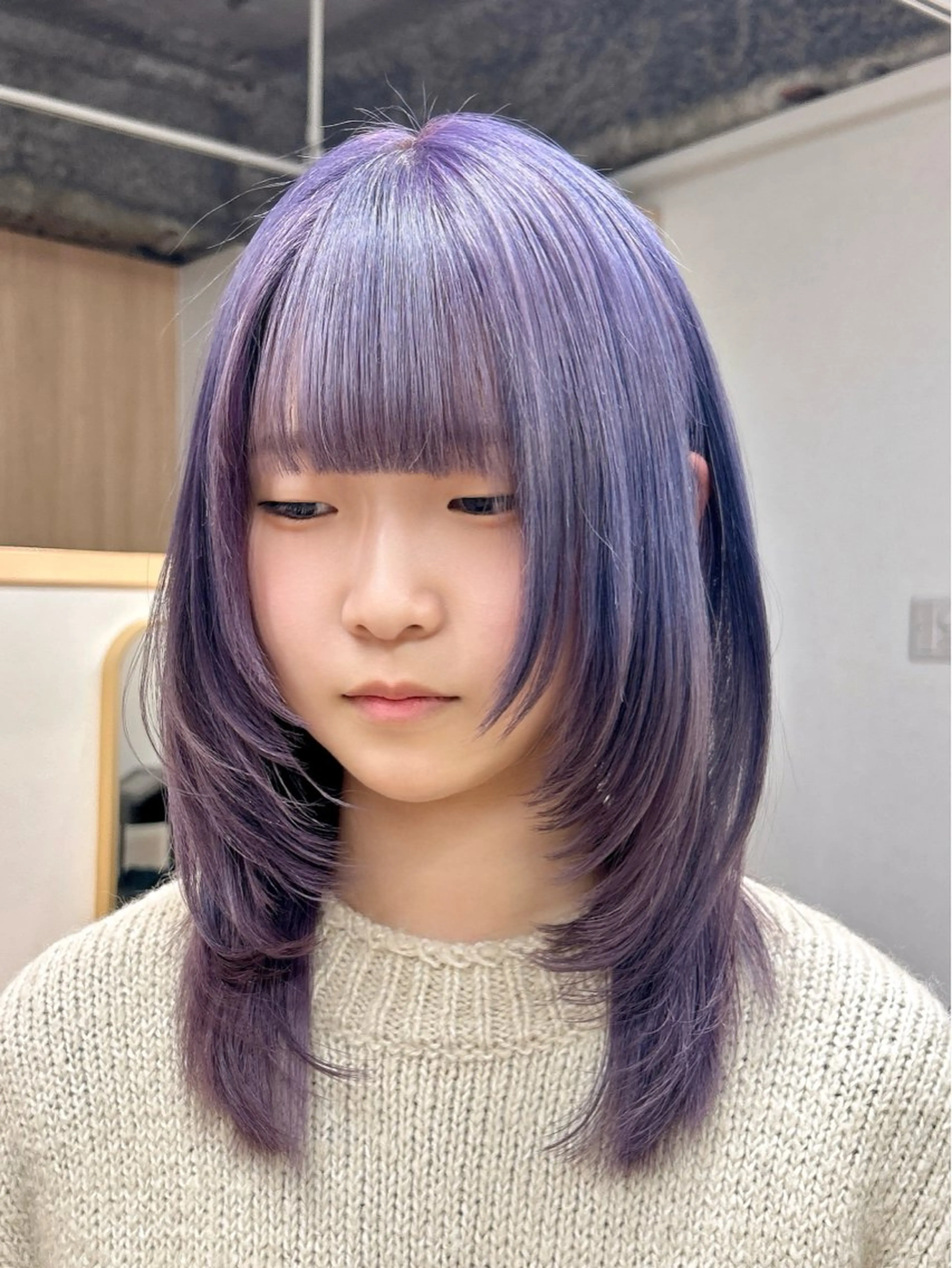 セミロング カラー ラベンダーカラー カット ヘアカラー トリートメント 韓国ボブ/レイヤー/ ハイトーン/まなみのヘアスタイル