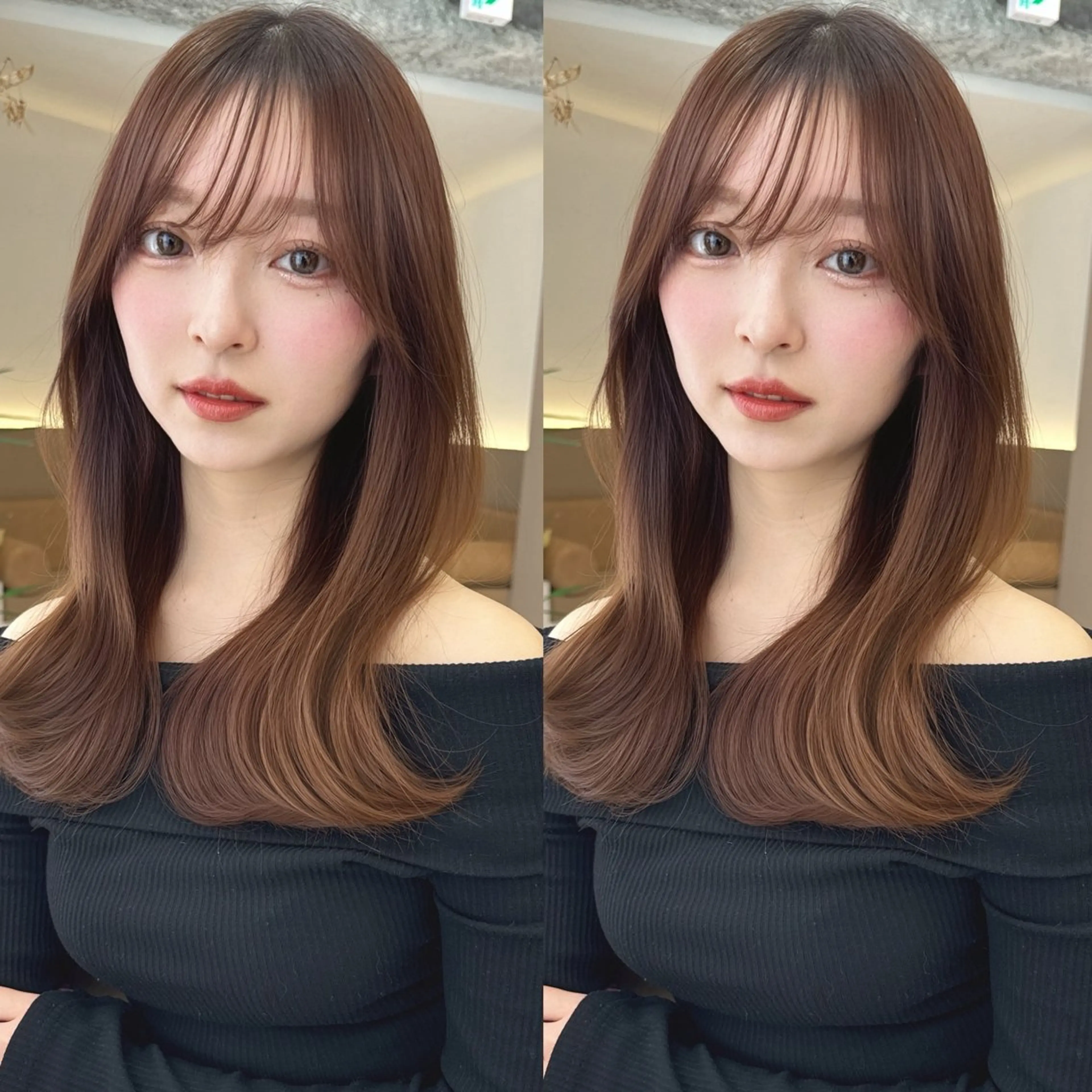 ミディアム オリーブカラー 長谷川のヘアスタイル