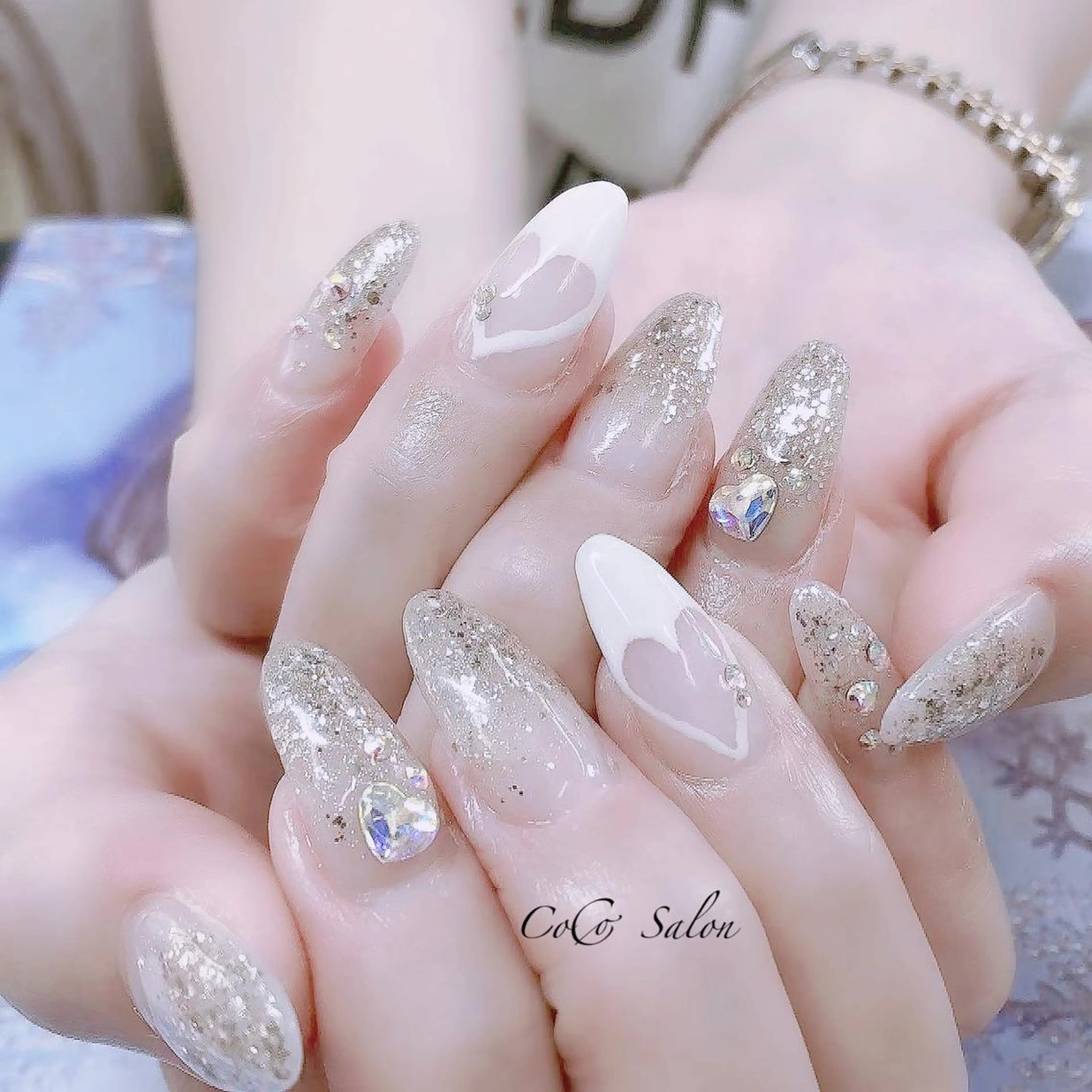 ネイル 長さ出し ジェルネイル グラデーション ハート ホログラムネイル ハンドネイル CoCoSalon ネイル/まつ毛予約のネイルデザイン