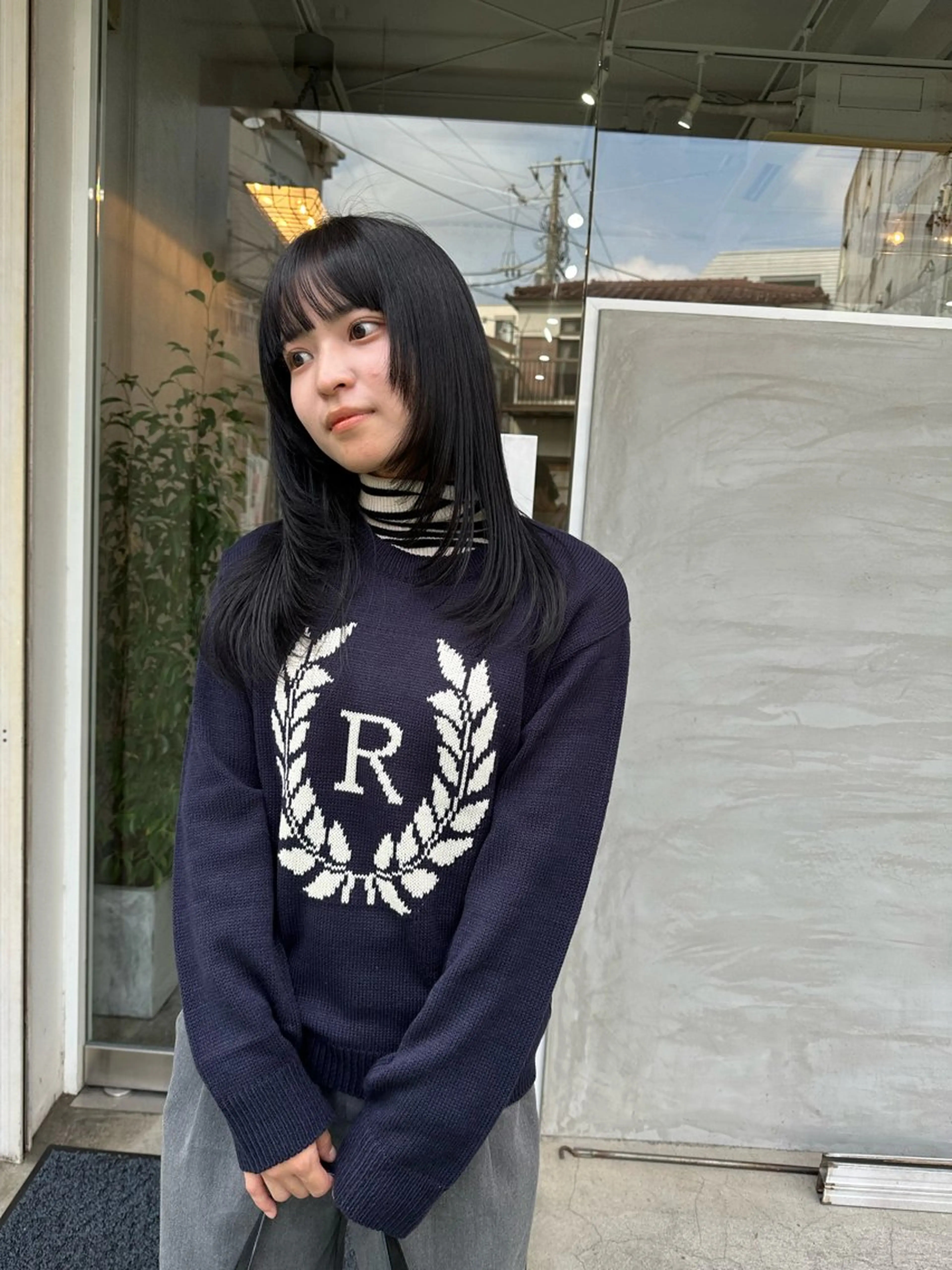 ロング カラー 黒髪 ブルーカラー ブルーブラック 顔まわりレイヤー レイヤーカット カット ヘアカラー トリートメント パーマ/透明感カラー /ボブ/吉田一生のヘアスタイル