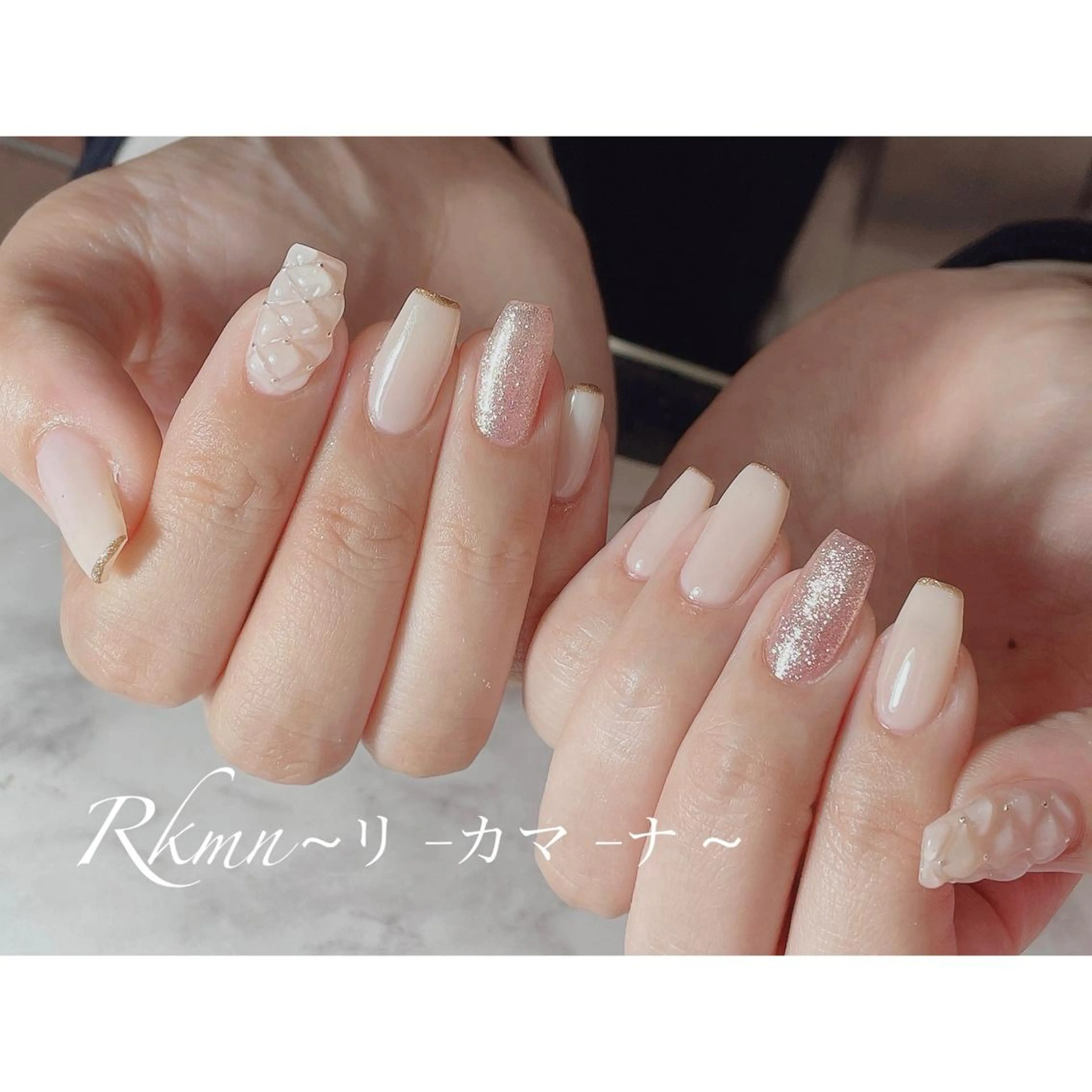 ネイル アートネイル ラメ(グリッター) ピンク 春ネイル ハンドネイル フットネイル ハンドケア Rkmn ~リ-カマ-ナ~のネイルデザイン