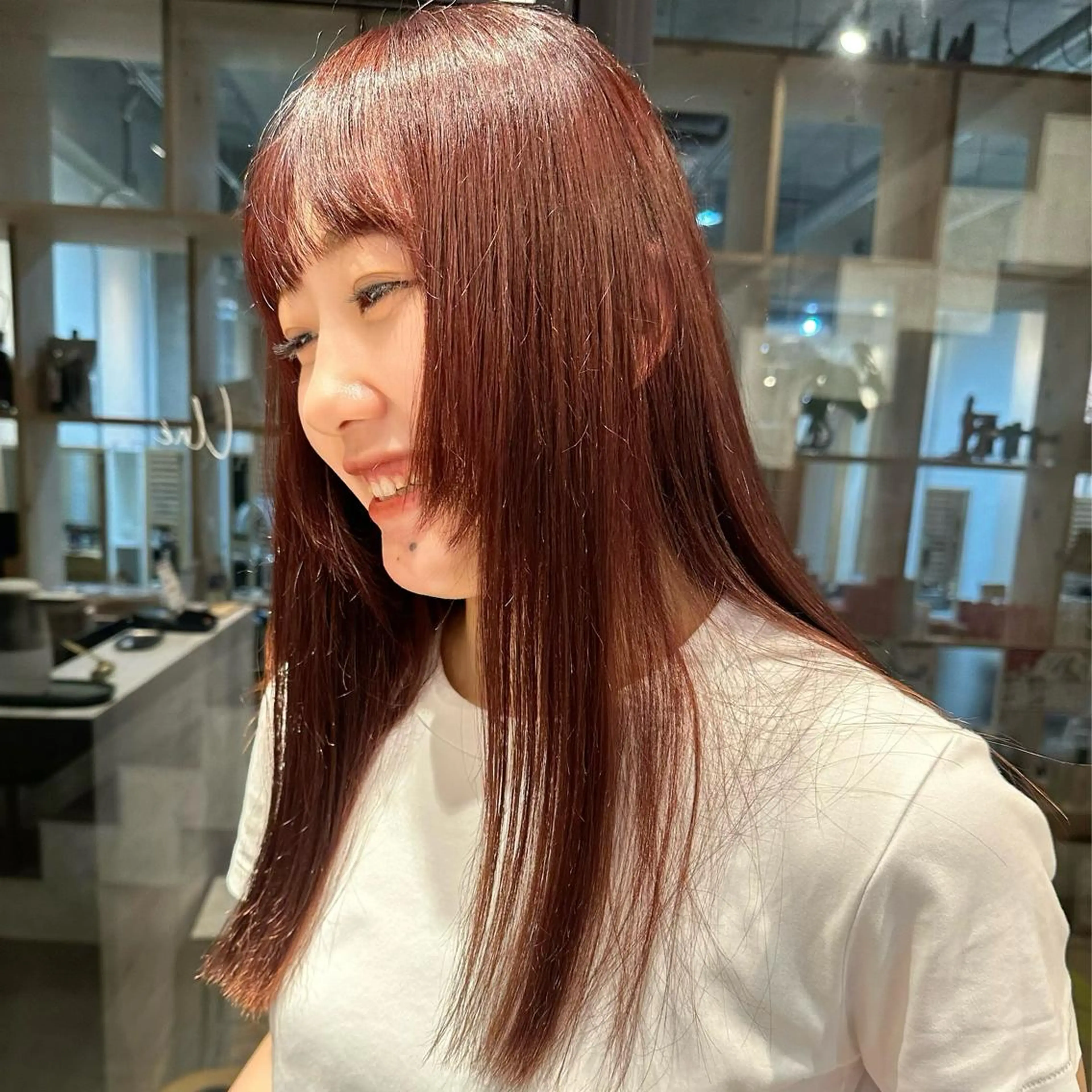 ミディアム カラー ブリーチ ダブルカラー ブリーチなしカラー ピンクカラー ボブ/レイヤー/ニュ アンスパーマ/小夏のヘアスタイル