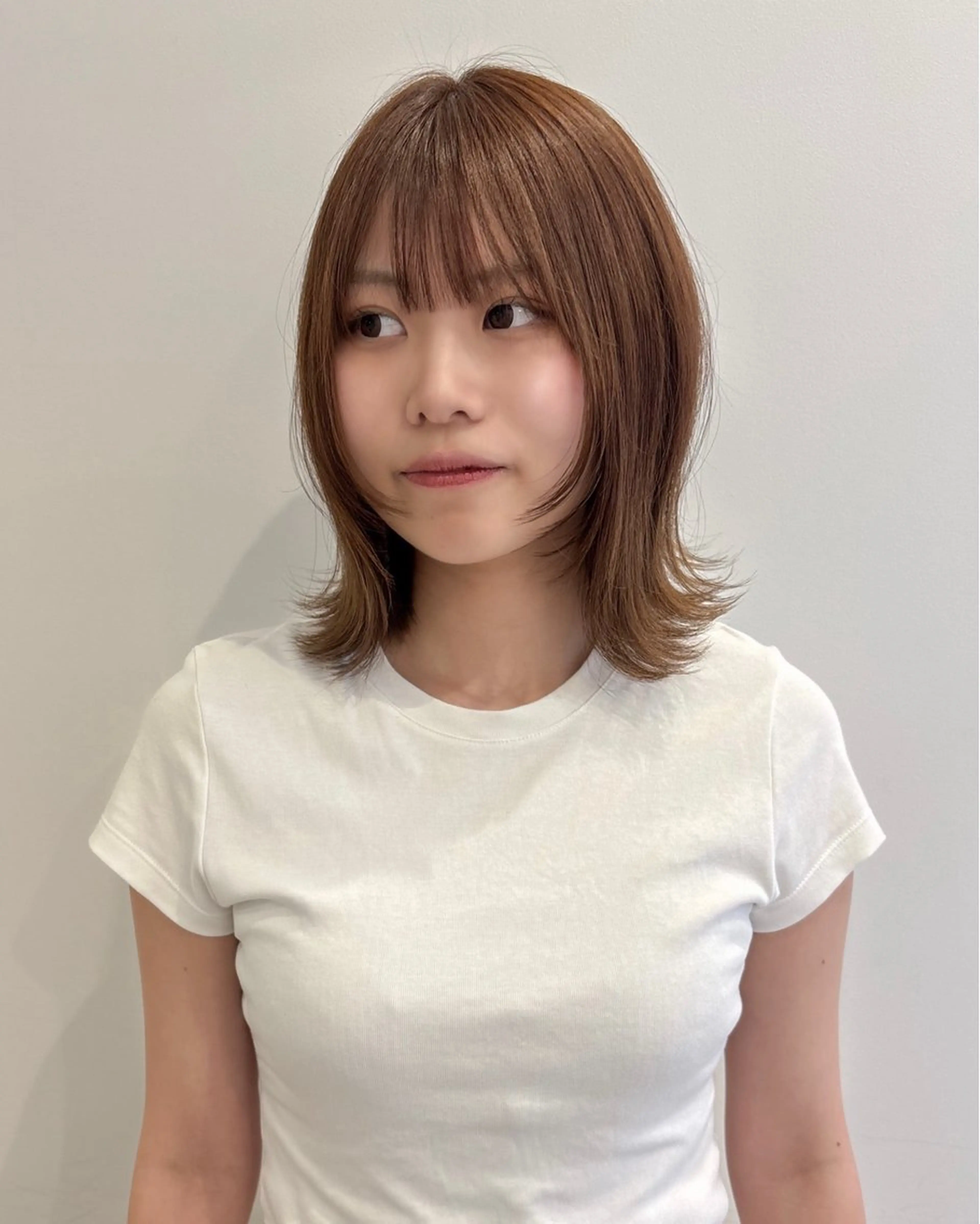 ミディアム 韓国ボブ/顔周り/べ ージュ/織田百華🎀のヘアスタイル