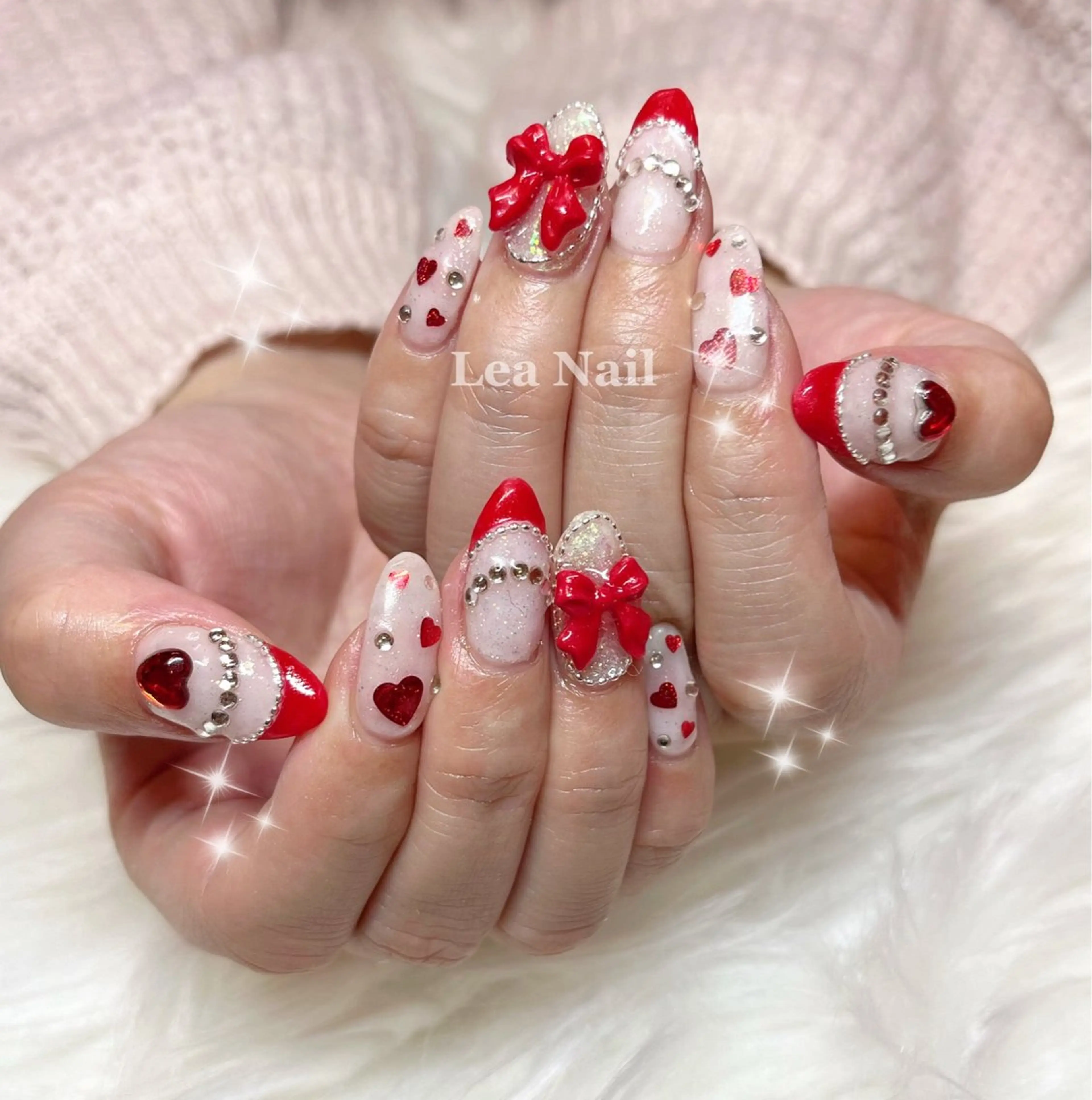 ネイル ハート リボン ハンドネイル Lea Nailのネイルデザイン