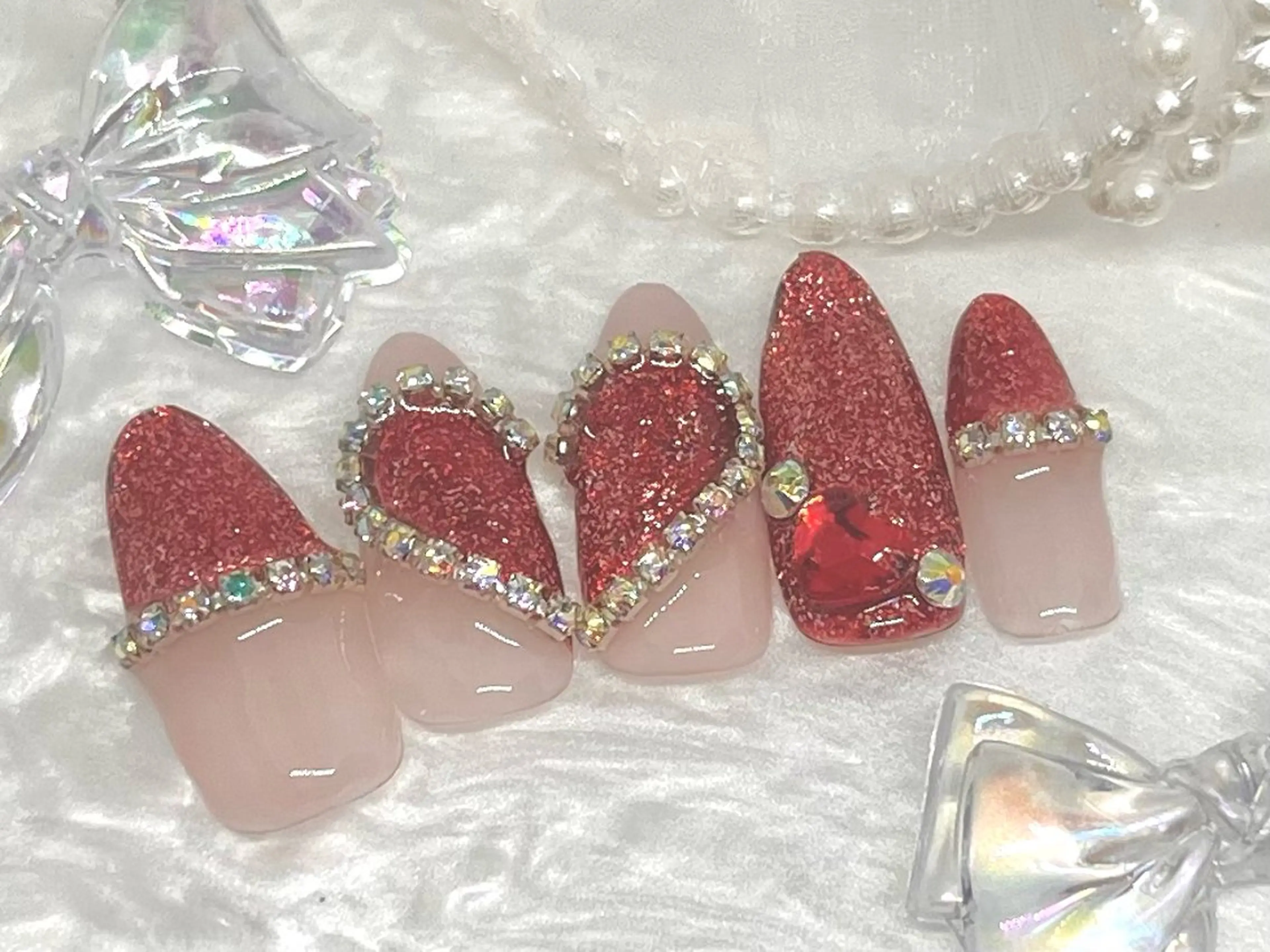 ネイル ハート キラキラネイル ハンドネイル RIKA@salon newsproutのネイルデザイン