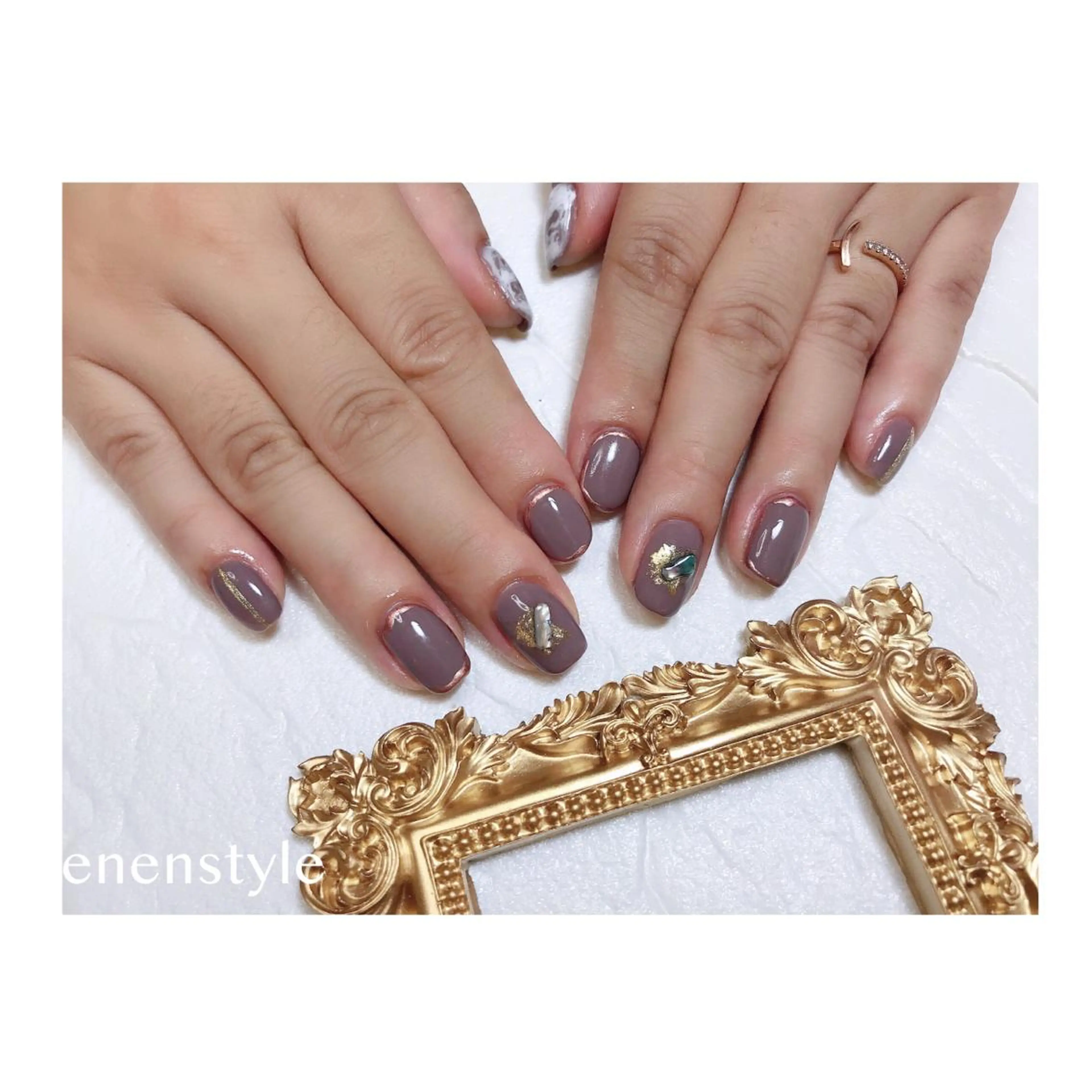 ショート ネイル ジェルネイル 大理石ネイル(マーブル) ハンドネイル 👑enen style👑のネイルデザイン
