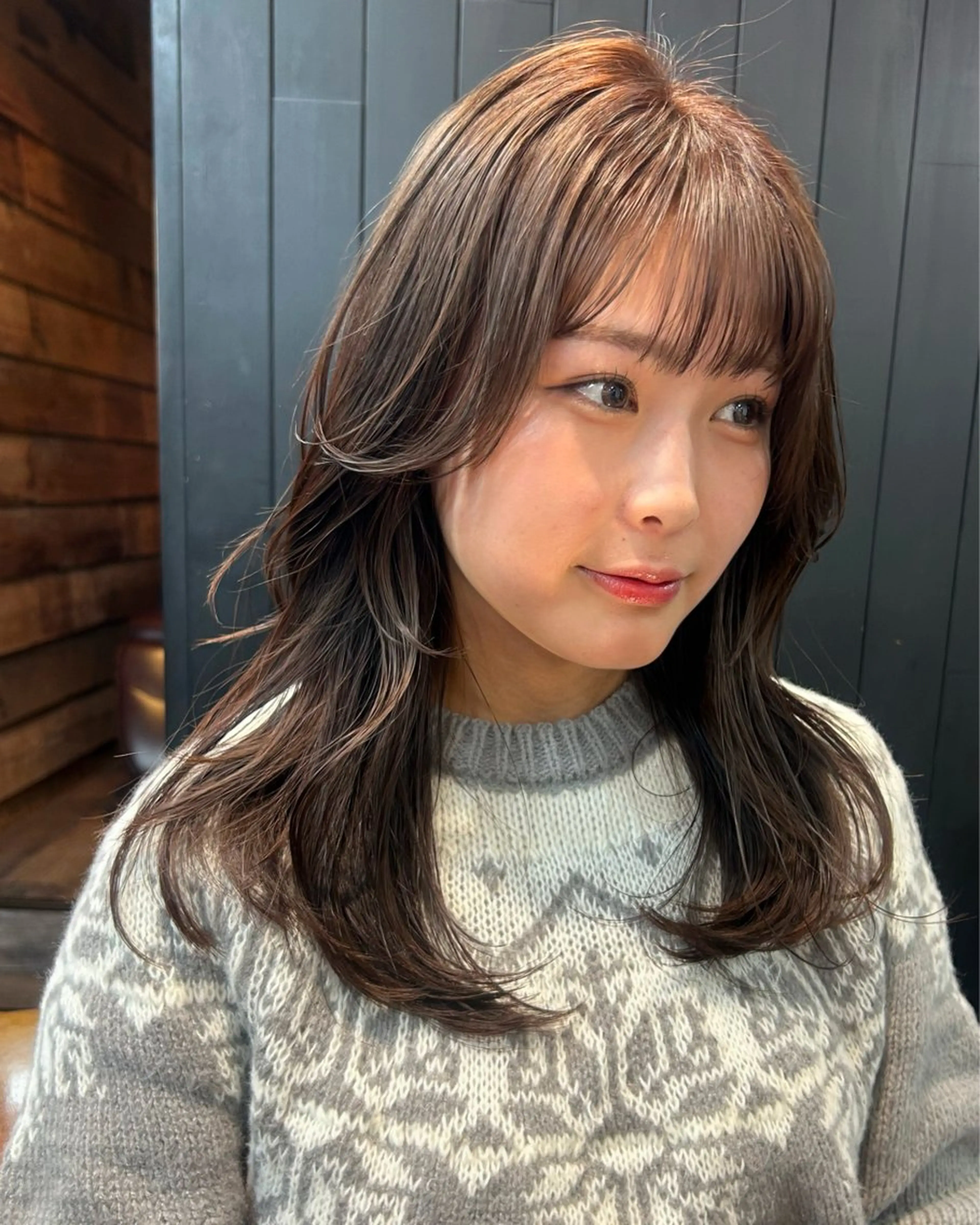 セミロング カラー パーマ カット ヘアカラー レイヤー/透明感/ ブリーチなし/わかなのヘアスタイル