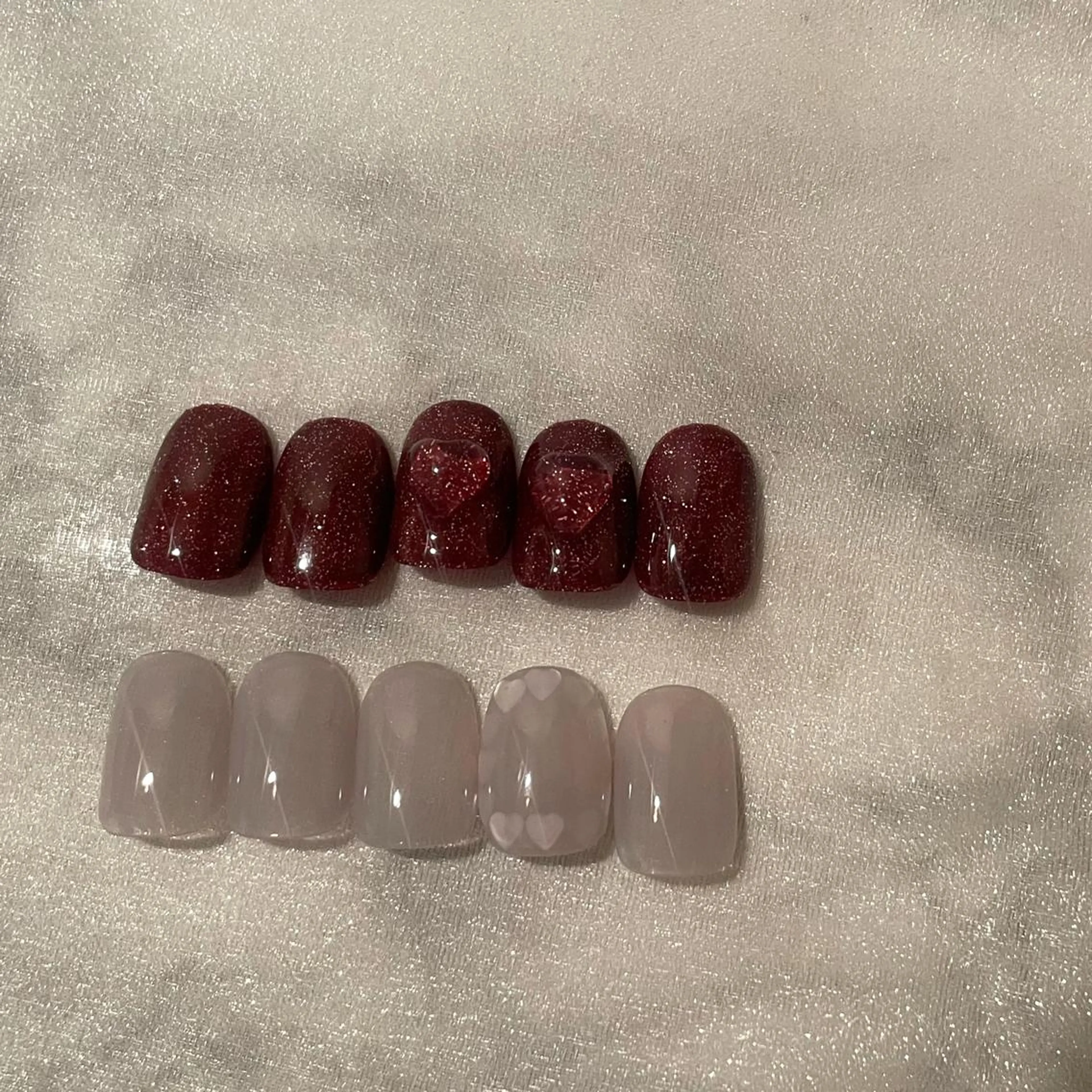 ネイル ボルドー フレンチネイル ガーリー ハート 氷ネイル・うるうるネイル ハンドネイル ハンドケア lyly.nail所属・lylynail YUUKAのネイルデザイン