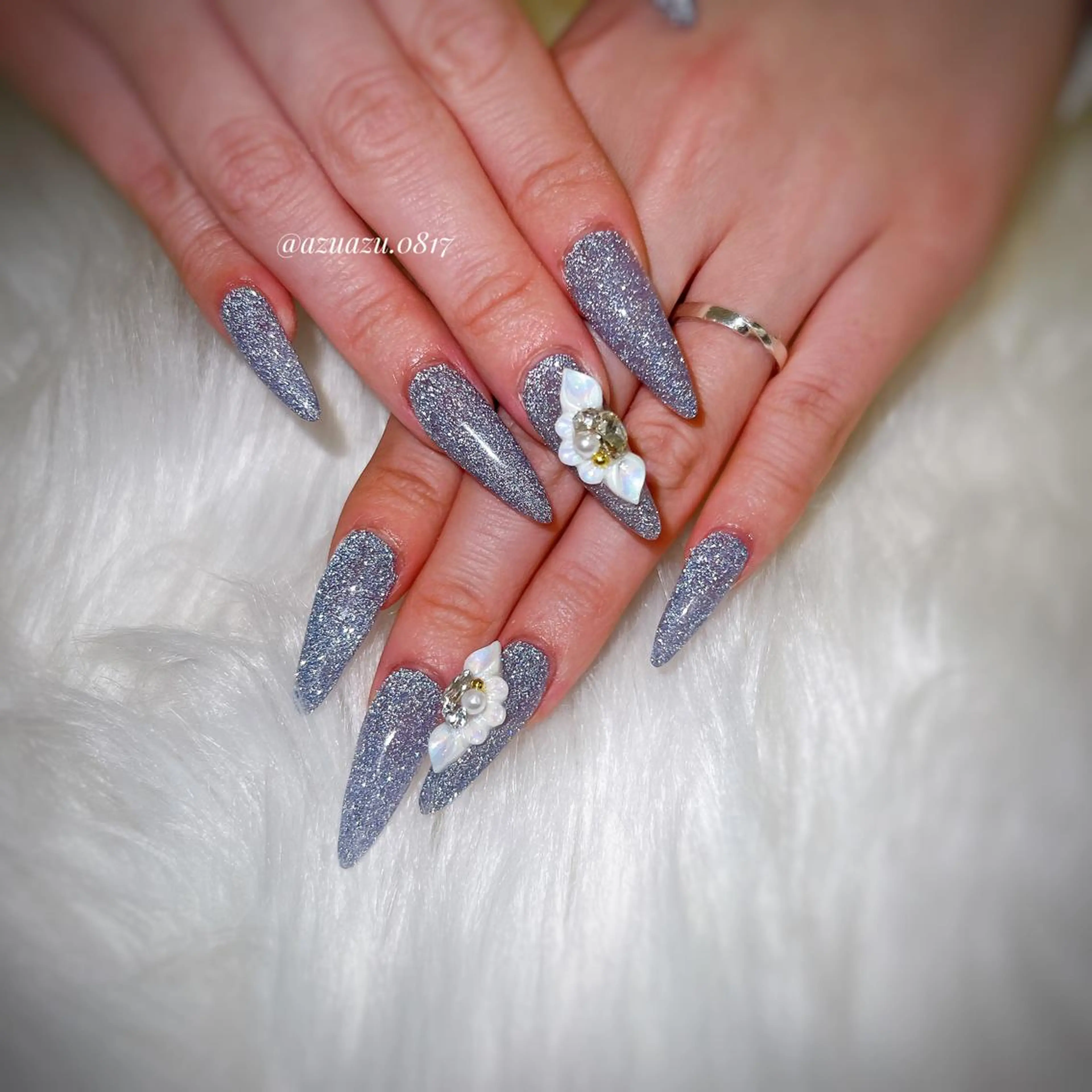 【HAND】スカルプ10本長さ出し　ワンカラーorラメグラデーション（一色）＋アート2本★オフ有⭕️の写真