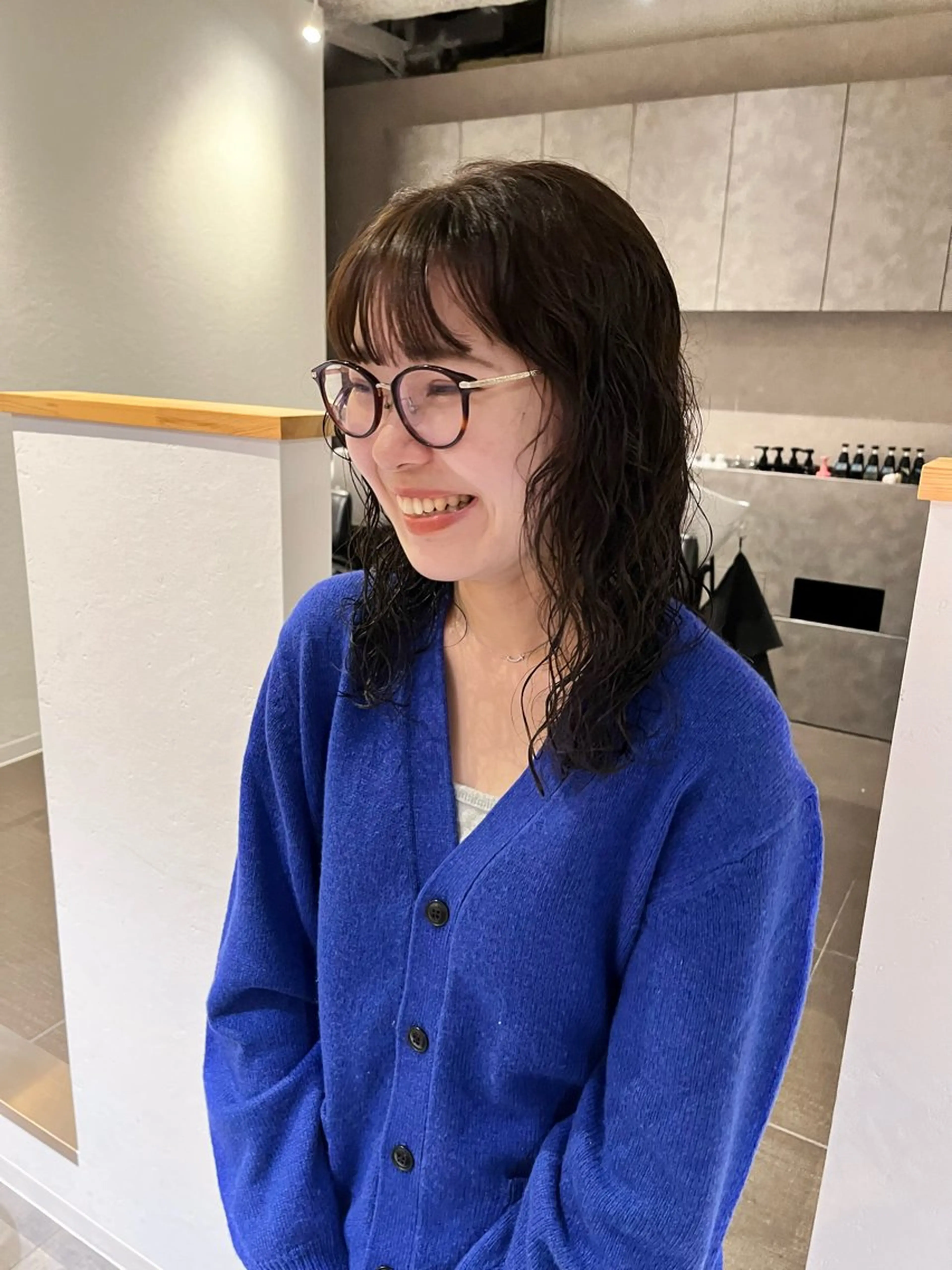 セミロング カラー パーマ セミロングパーマ ブラウンカラー オリーブブラウン カット ヘアカラー パーマ ショート/パーマ/ カラー/FUKOのヘアスタイル