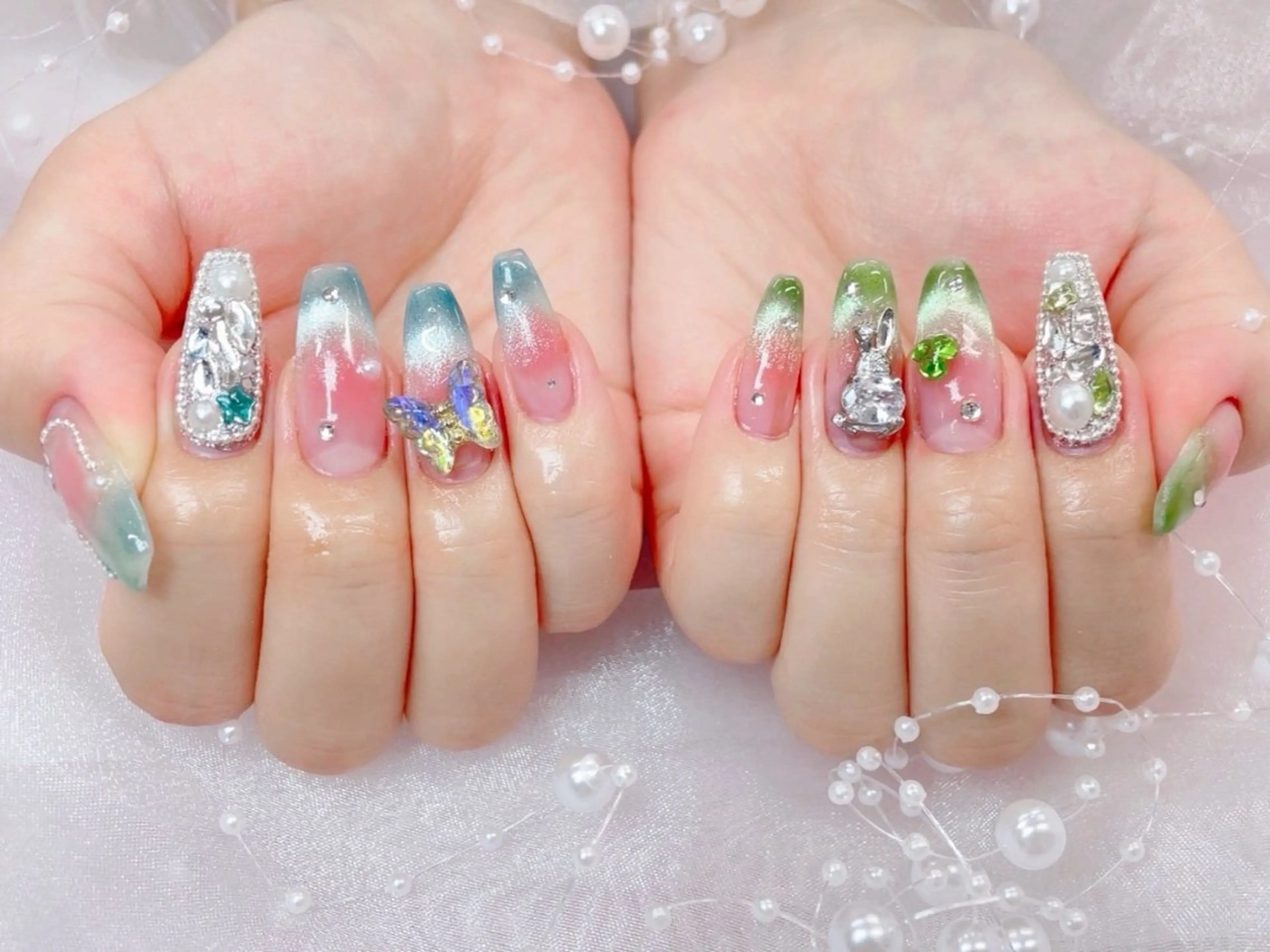 ネイル チークネイル 長さ出し フラッシュネイル フレンチネイル キラキラネイル Chouette ここのネイルデザイン