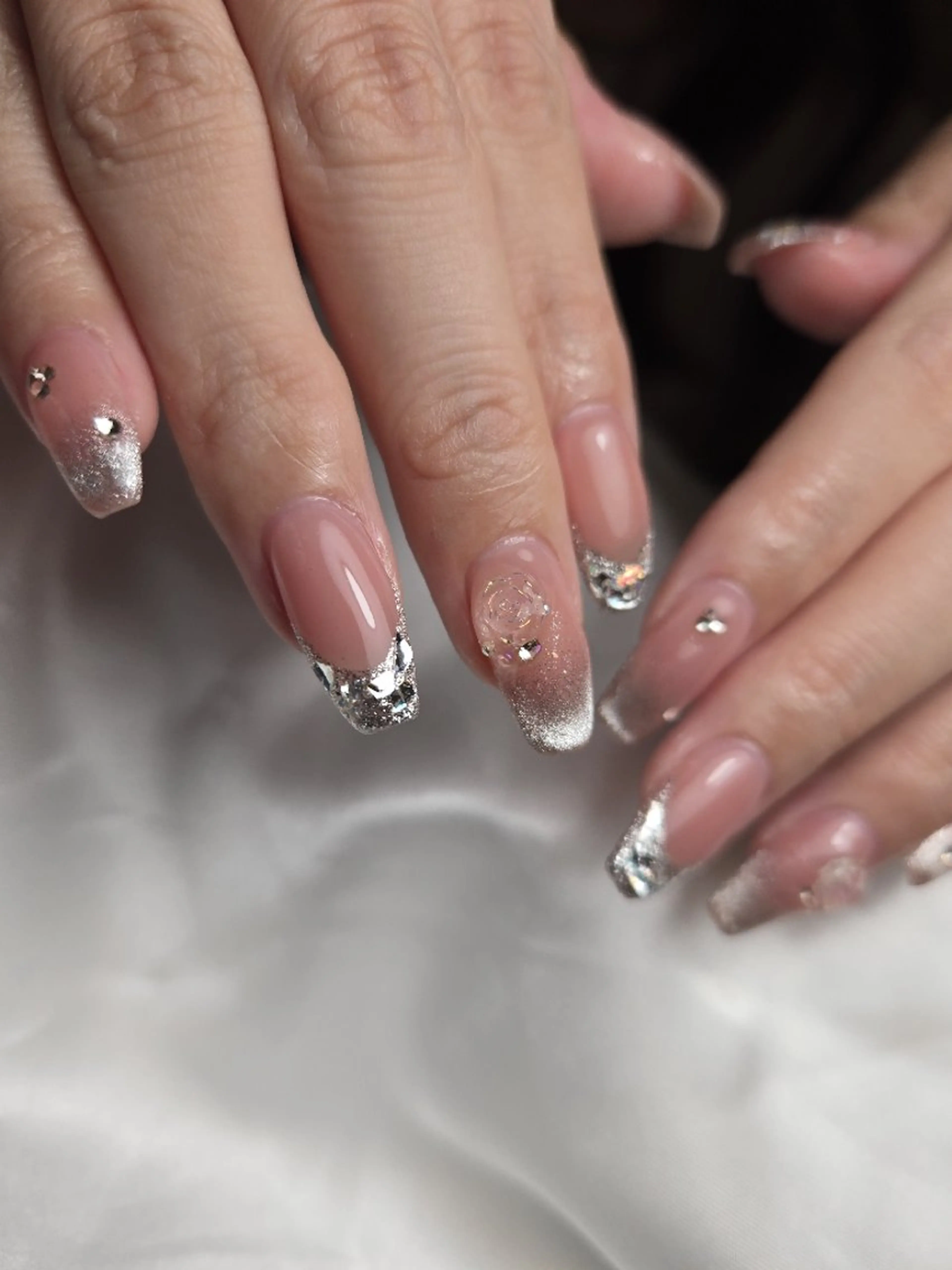 ネイル フレンチネイル ガラスフレンチ マグネットネイル スカルプネイル ハンドネイル MU5-nail 金山ネイルサロンのネイルデザイン