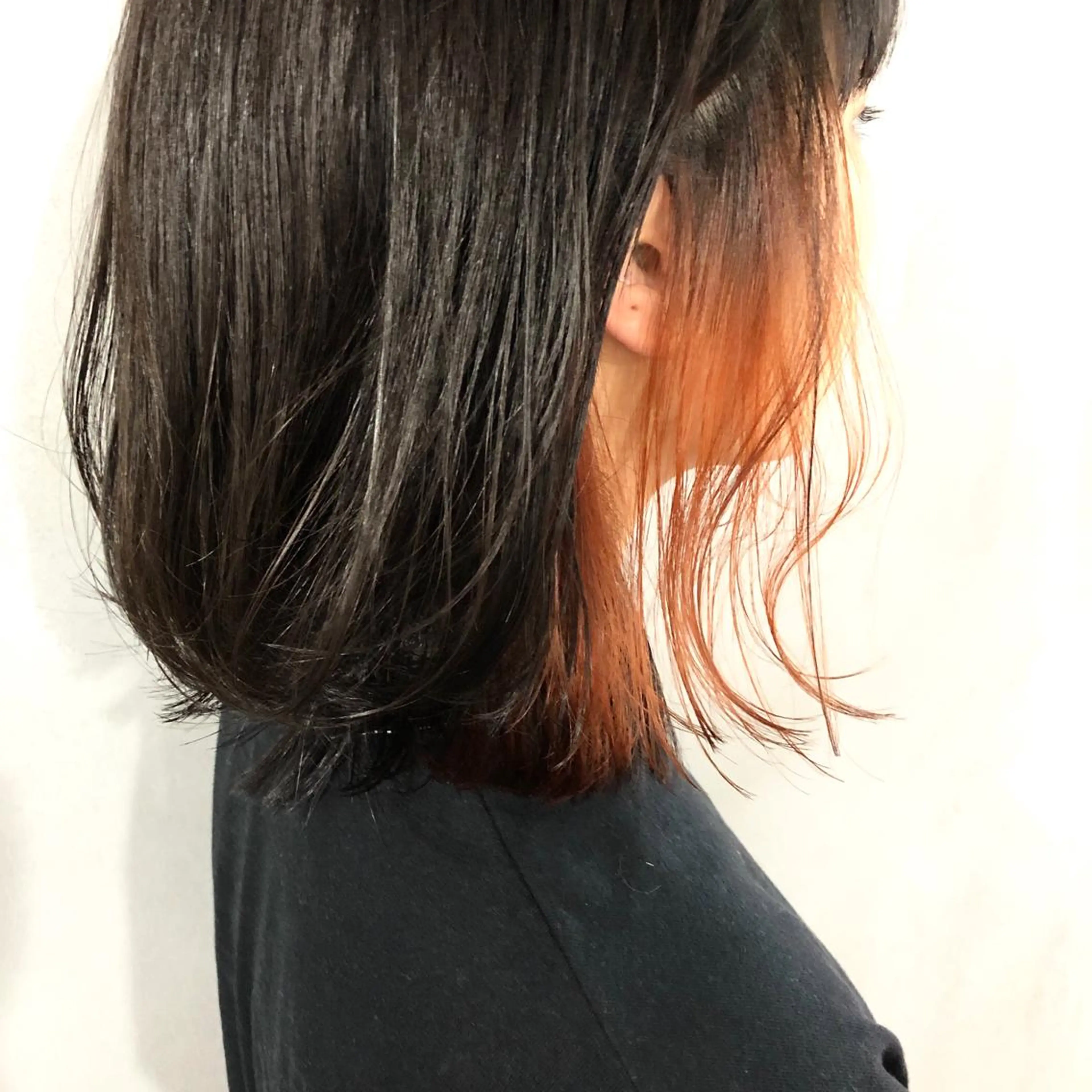 ミディアム カラー インナーカラー オレンジ ボブ ボブ/ショート/ 白髪染め/メンズ葛西のヘアスタイル