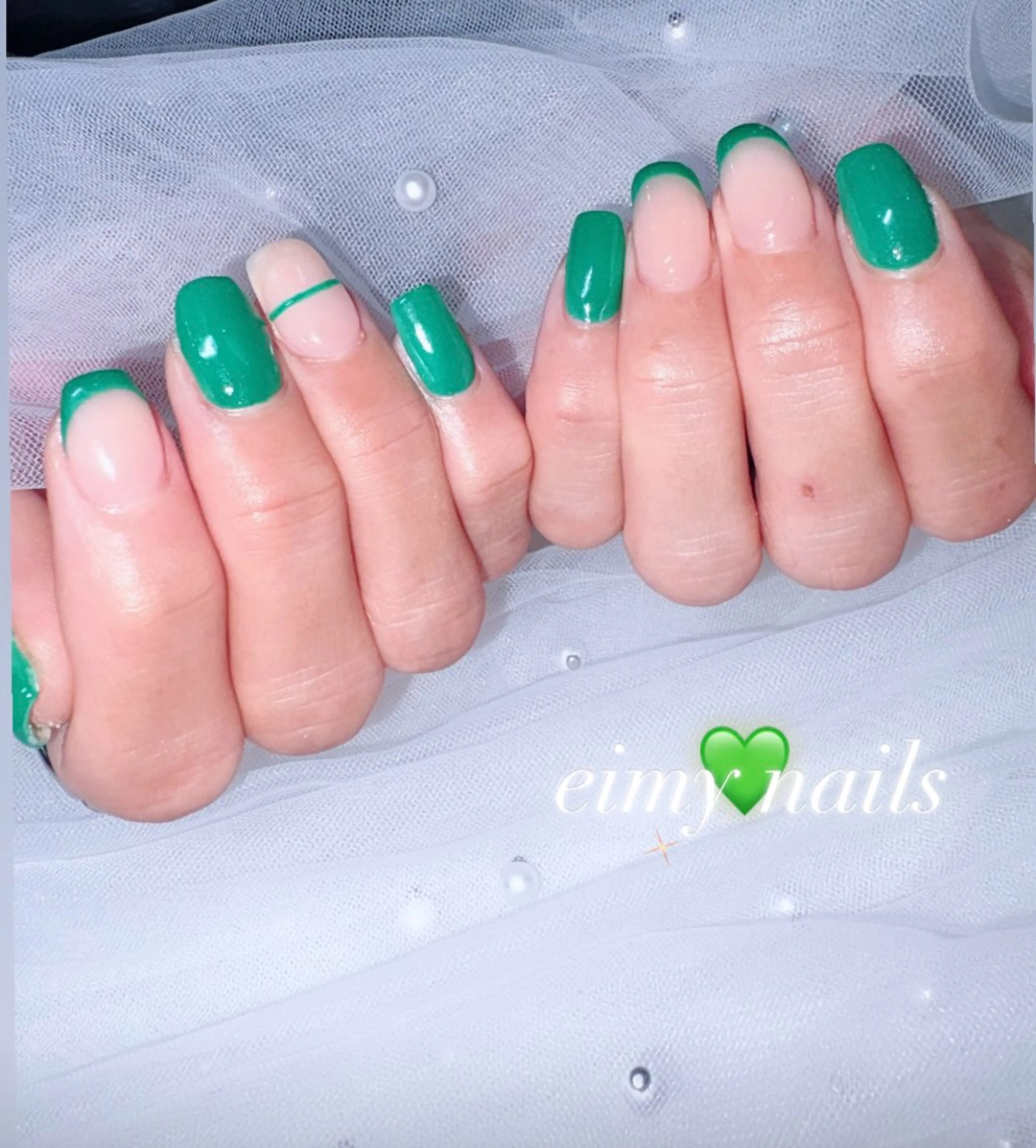 ネイル フレンチネイル グリーン 春ネイル ハンドネイル 🤍eimy nails🤍所属・eimy nails♡のネイルデザイン