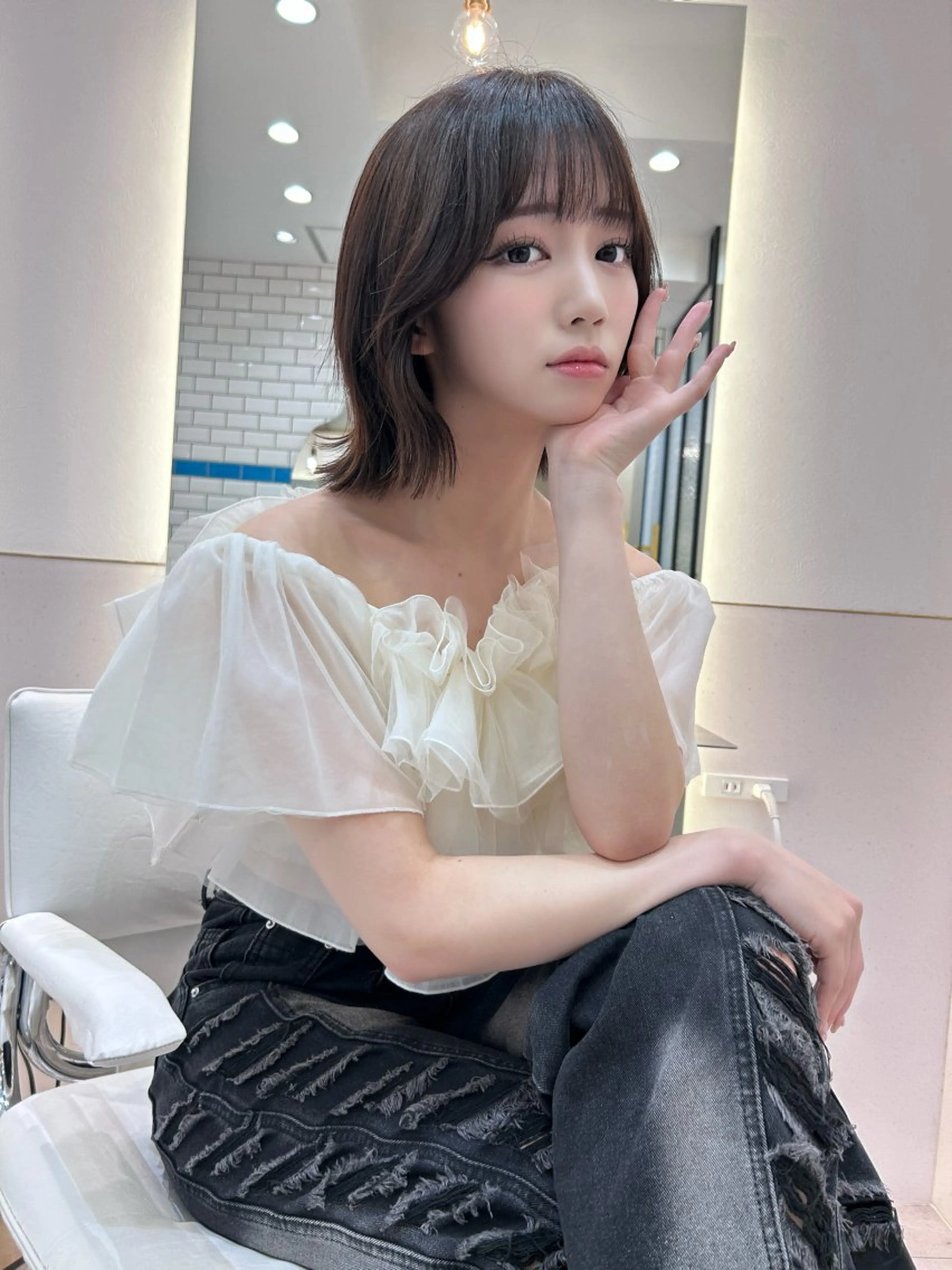 ショート ボブ 顔周りカット 韓国風ヘア 外ハネヘア カット トリートメント ボブ/レイヤーボブ/ 髪質改善/梶川 夏季のヘアスタイル