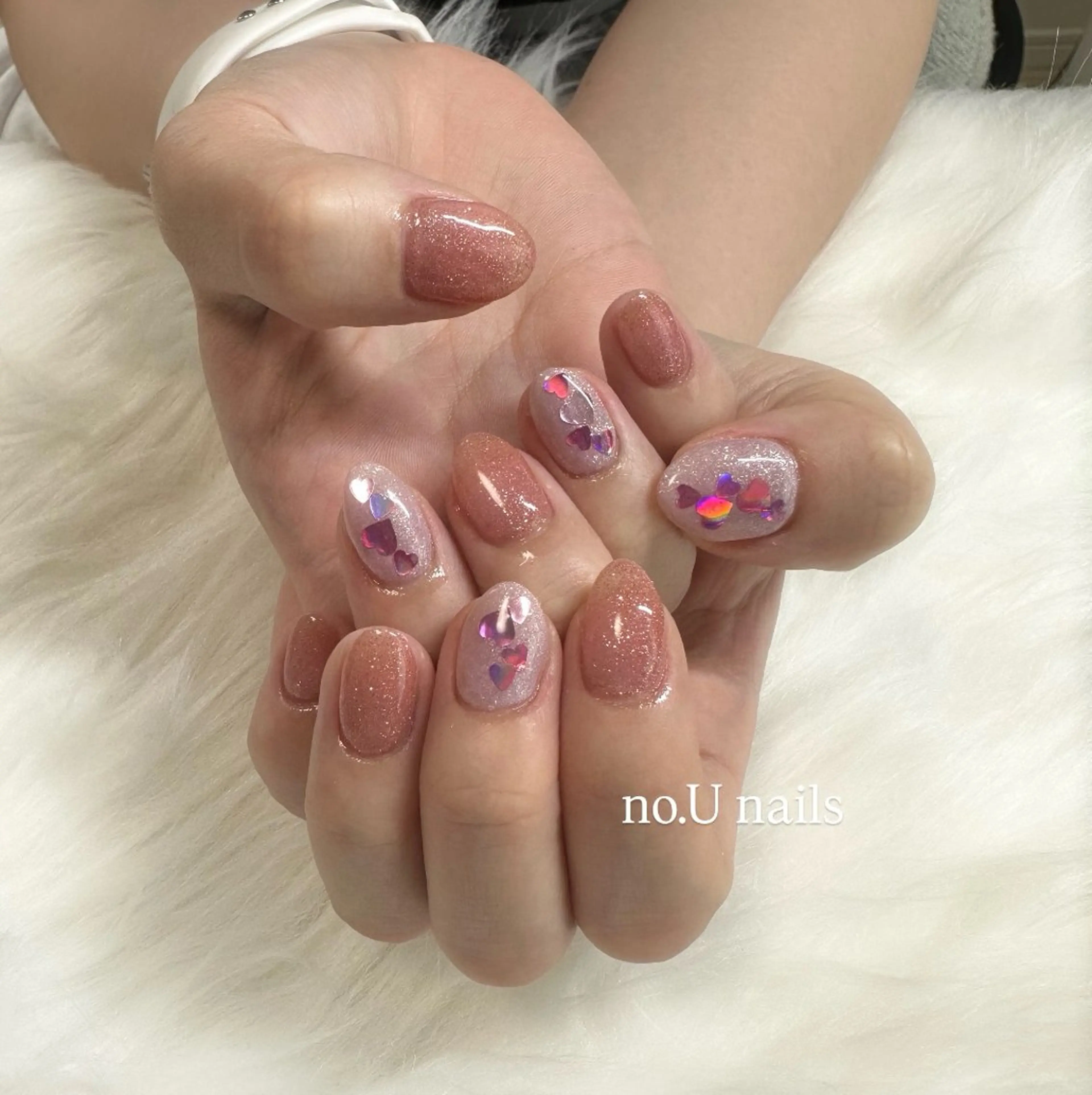 ネイル フラッシュネイル ハート 韓国ネイル ラメ(グリッター) オフィスネイル ハンドネイル no.U nailsのネイルデザイン