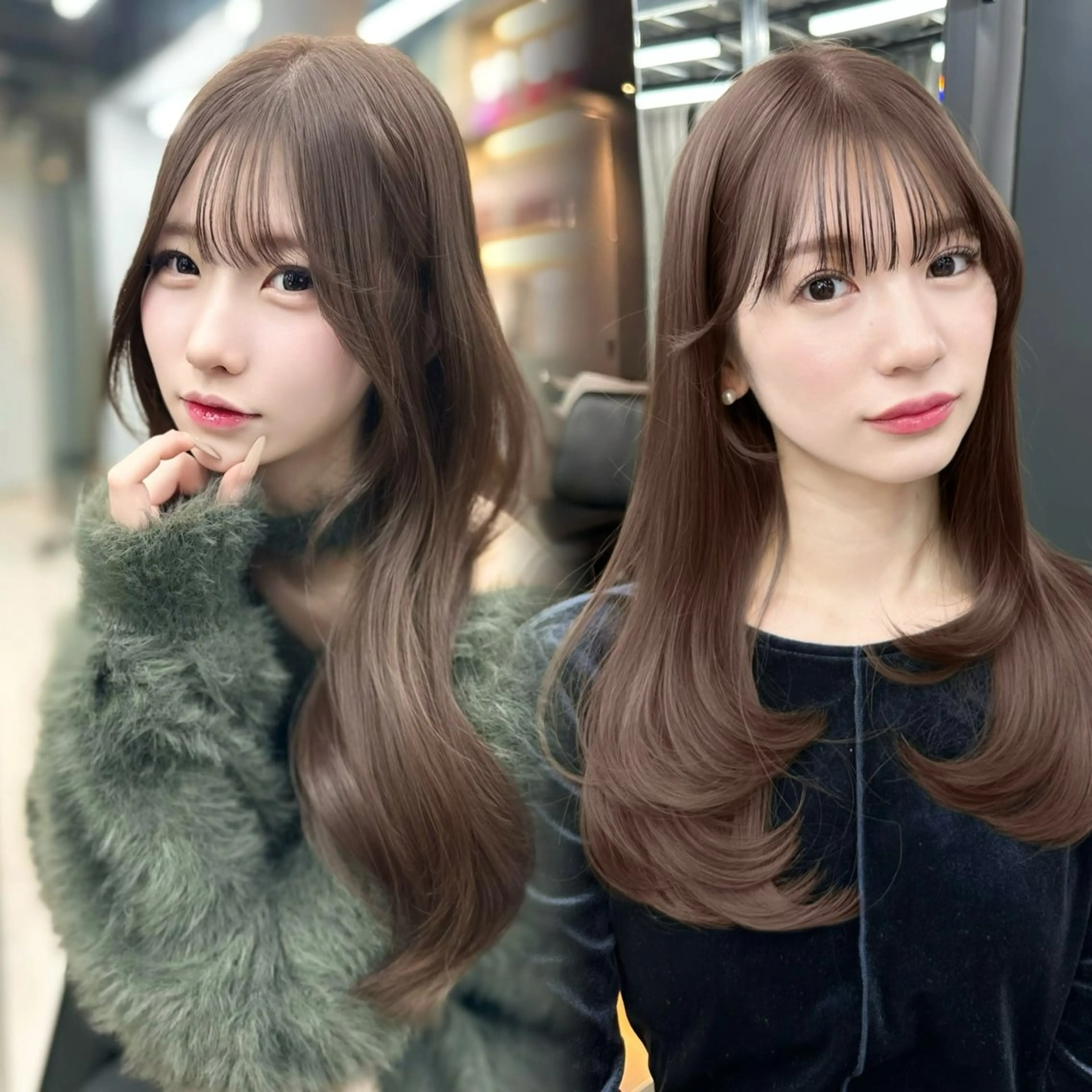 セミロング カット ヘアカラー トリートメント 韓国/ワンホンヘア 髪質改善/MaCoのヘアスタイル